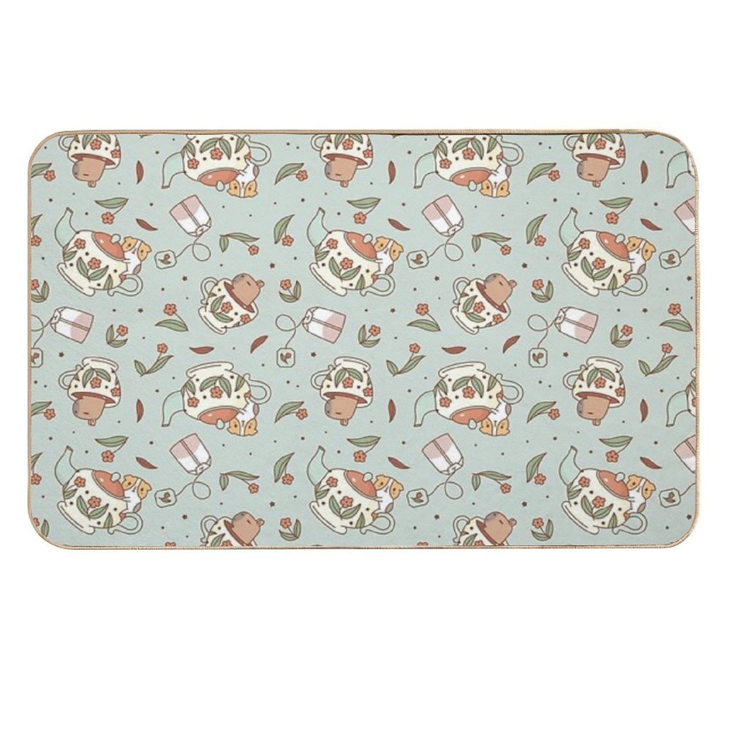 Guinea Pig And Capybara Tea Party Pattern, Bubu And Moonch Long-Lasting Bath Mat