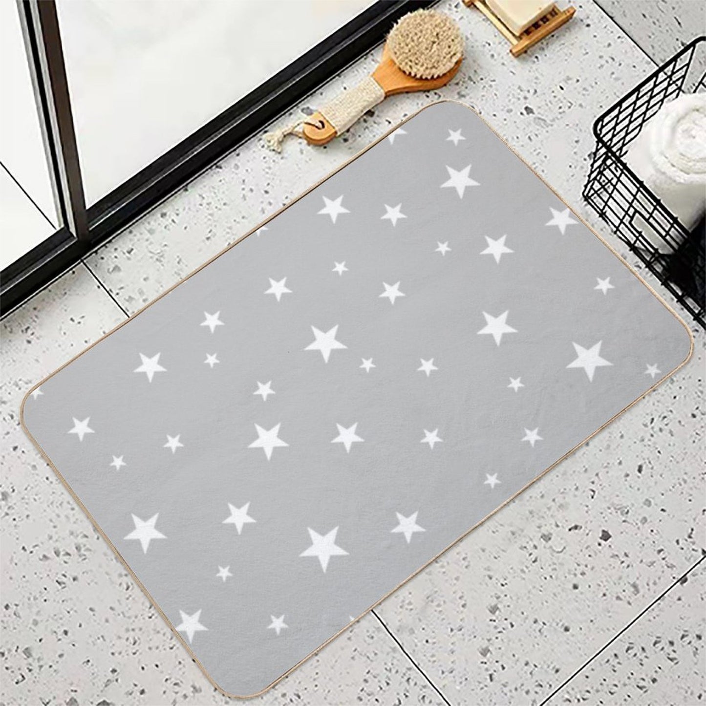 Stars on Grey Rapid-Drying Bath Mat