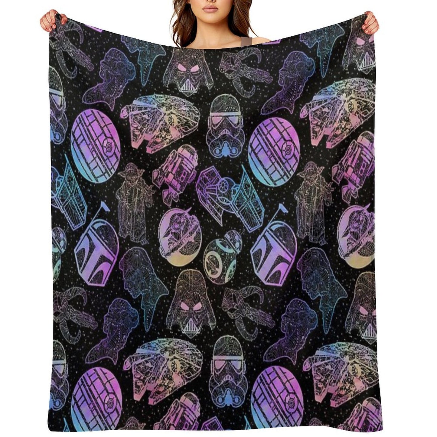 Space Wars Watercolor Mandalas Wrinkle-free Throw Blanket