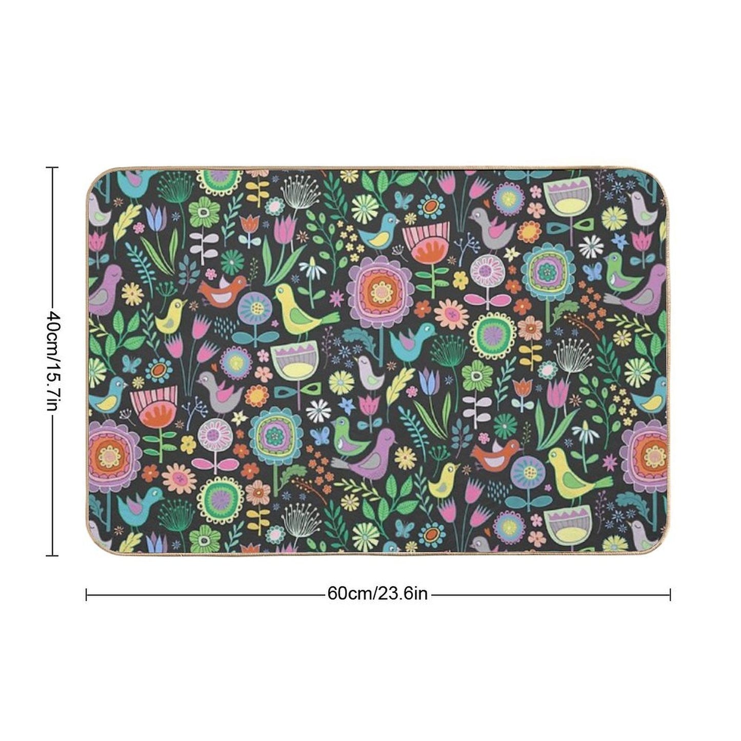 Birds And Blooms - Pastels on Black - Pretty Floral Bird Pattern by Cecca Designs Slip-Resistant Bath Mat