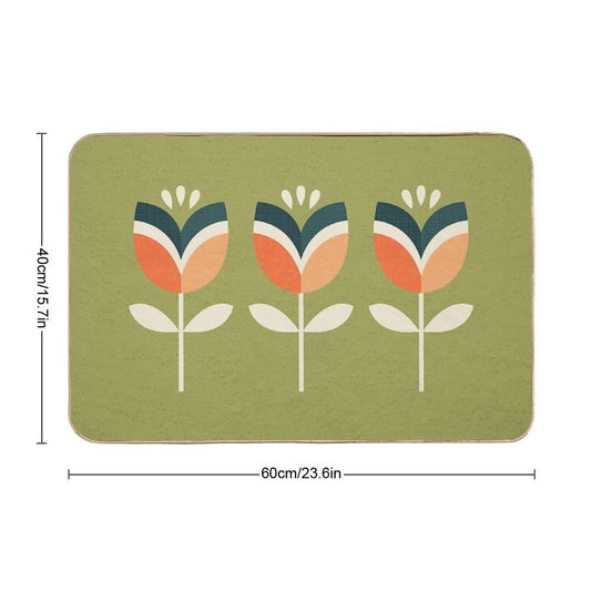Retro Tulip - Orange And Olive Green  Slip-Resistant Bath Mat