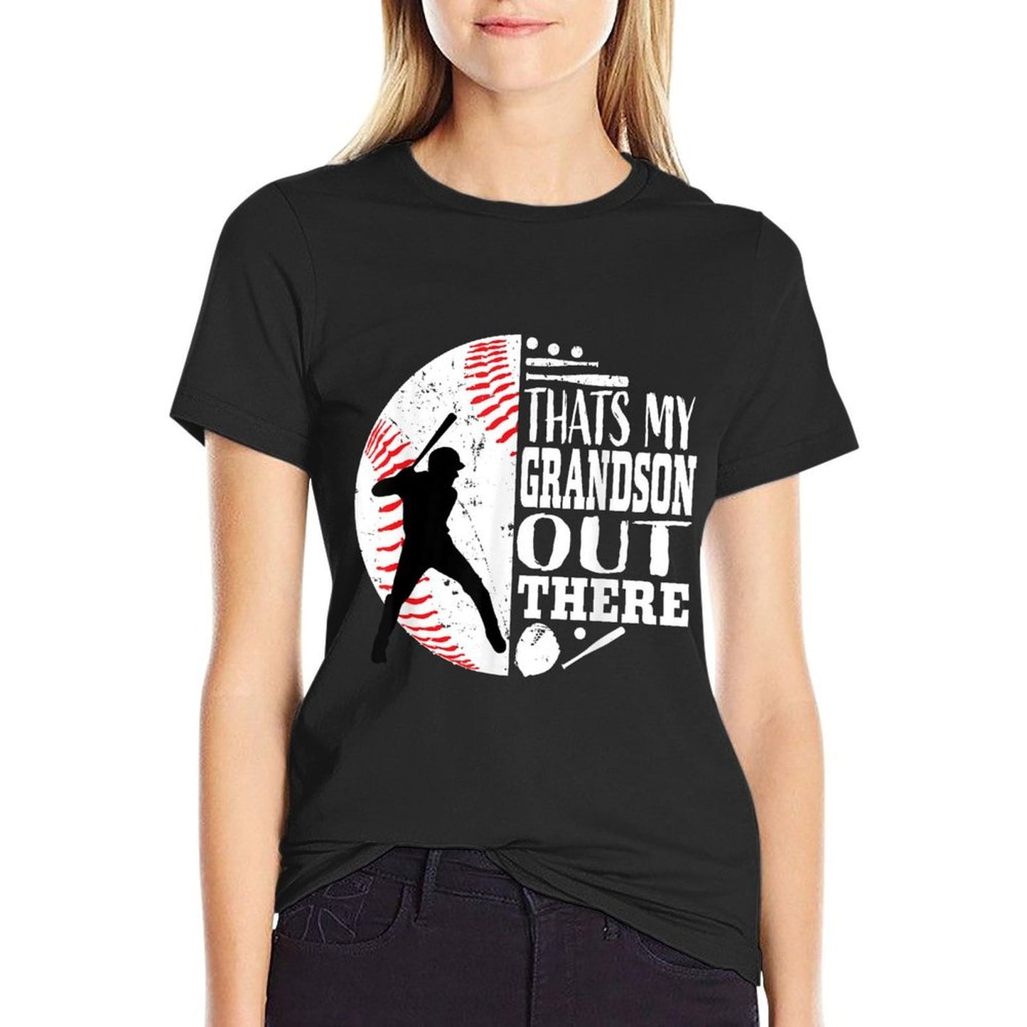 Thats My Grandson Out There Baseball Grandma Grandpa Graphic Rolled Sleeves T-Shirt