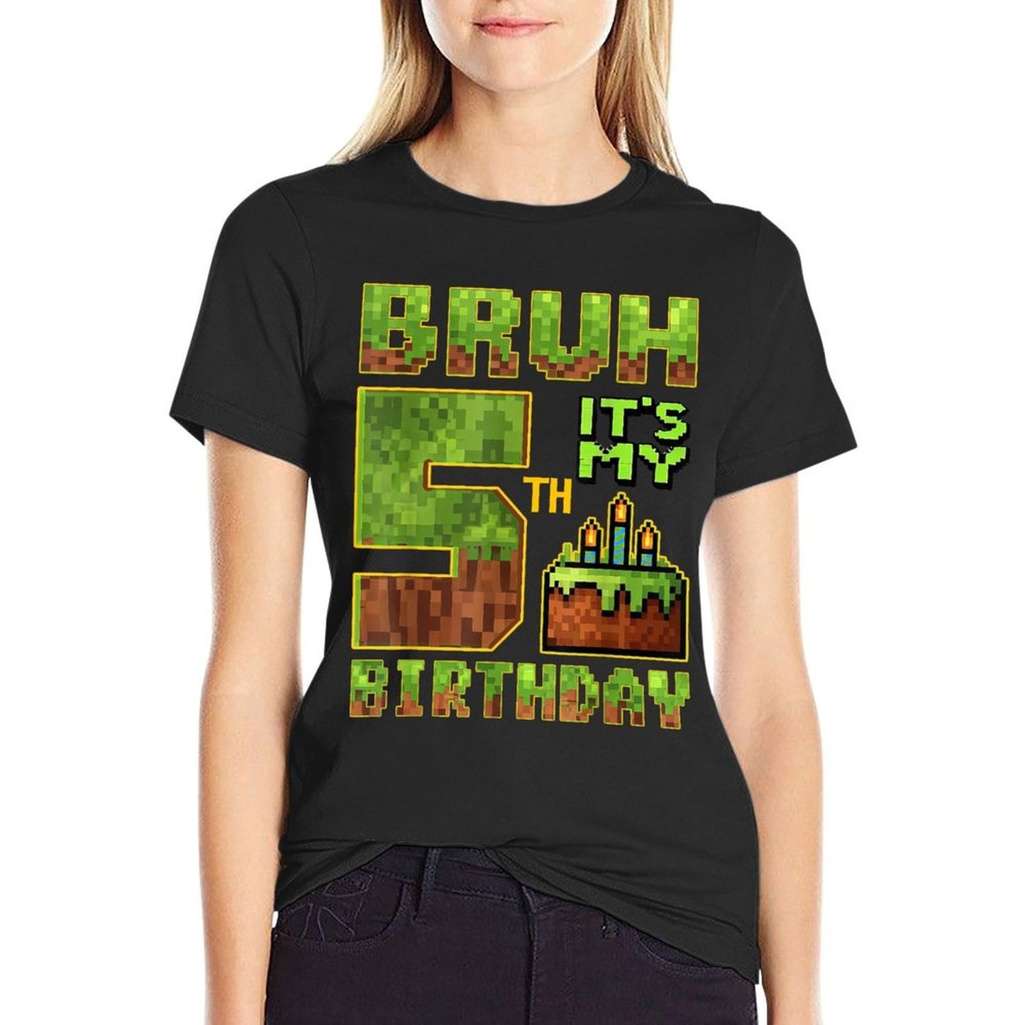 Birthday Boy 5 Year Old Bruh Its My 5th Bday Gamer Pixel Lightweight T-Shirt