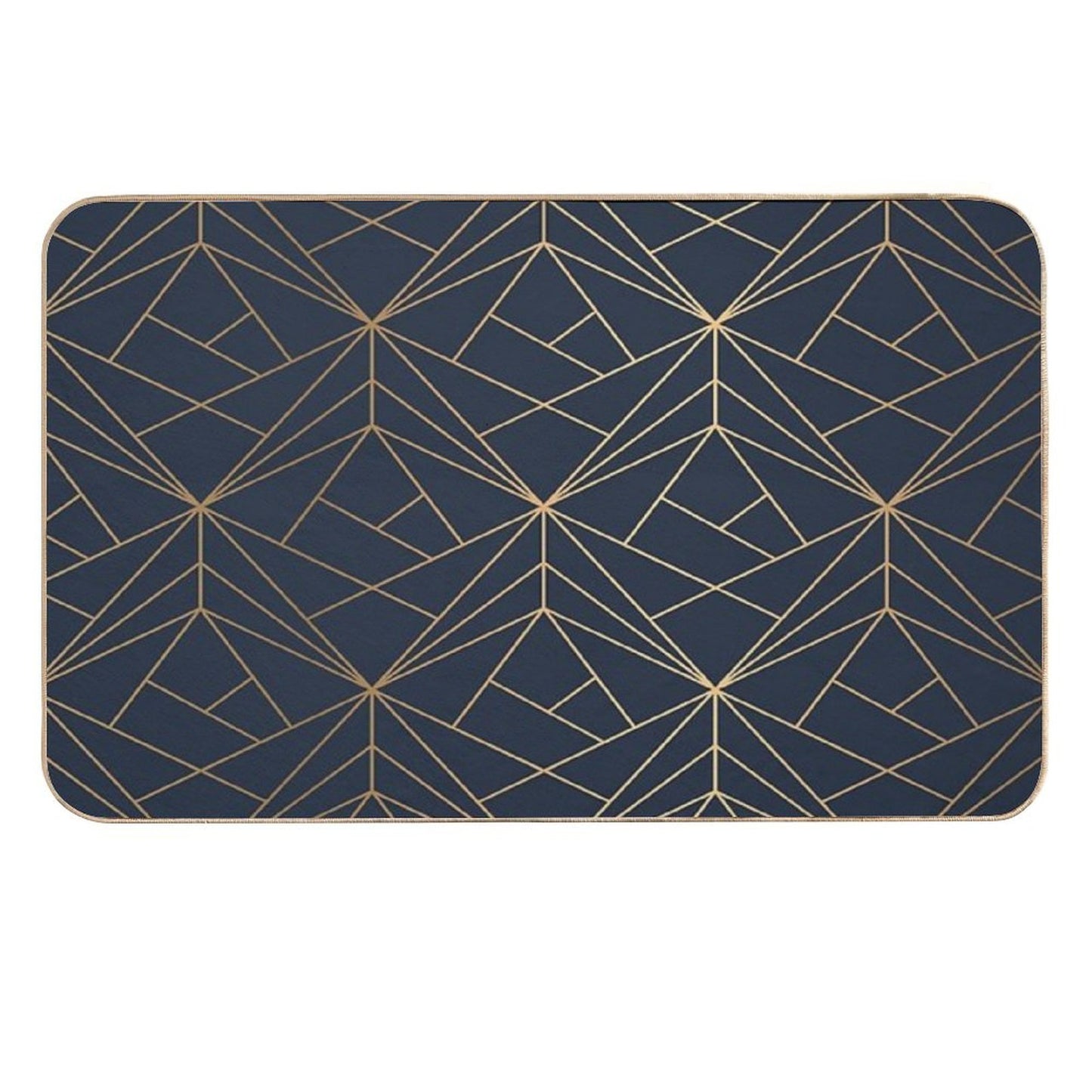 Elegant Geometric Copper Navy Blue Absorbent Bath Mat
