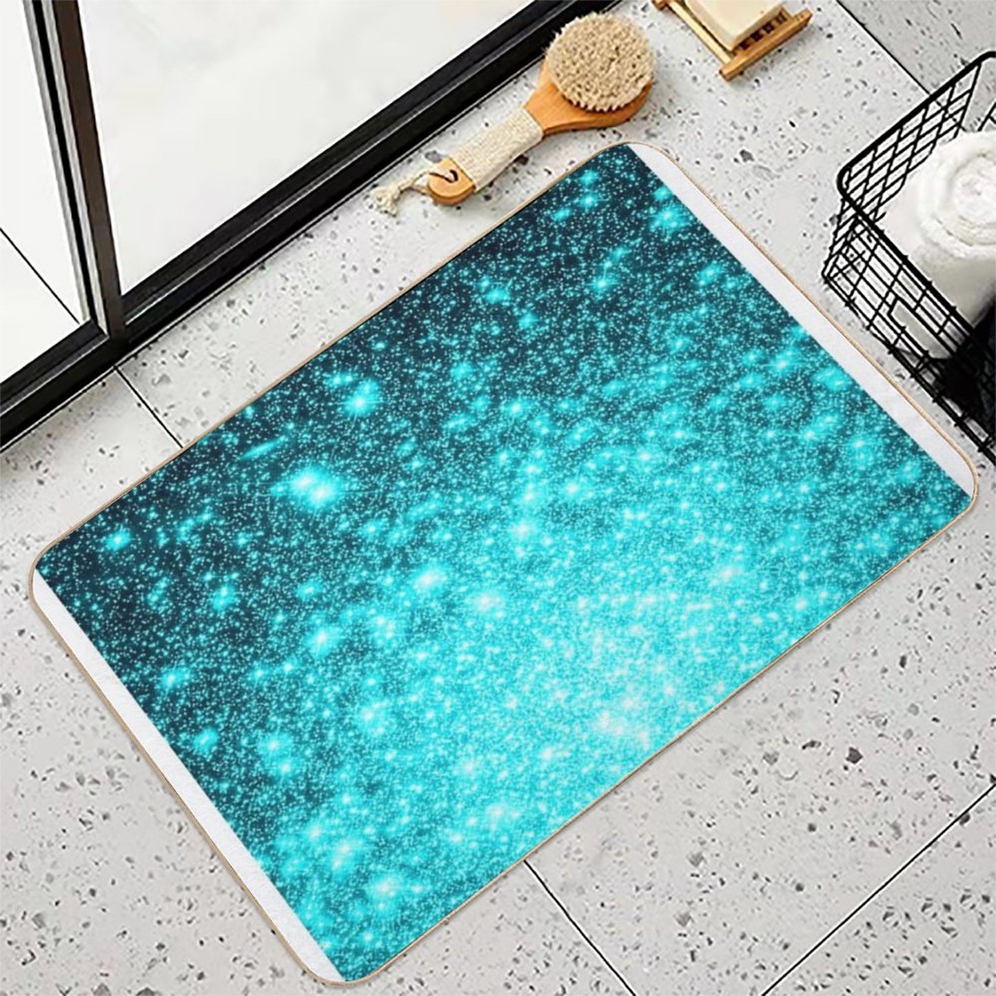 Teal Galaxy Sparkle Stars Ombre Eco-Friendly Bath Mat