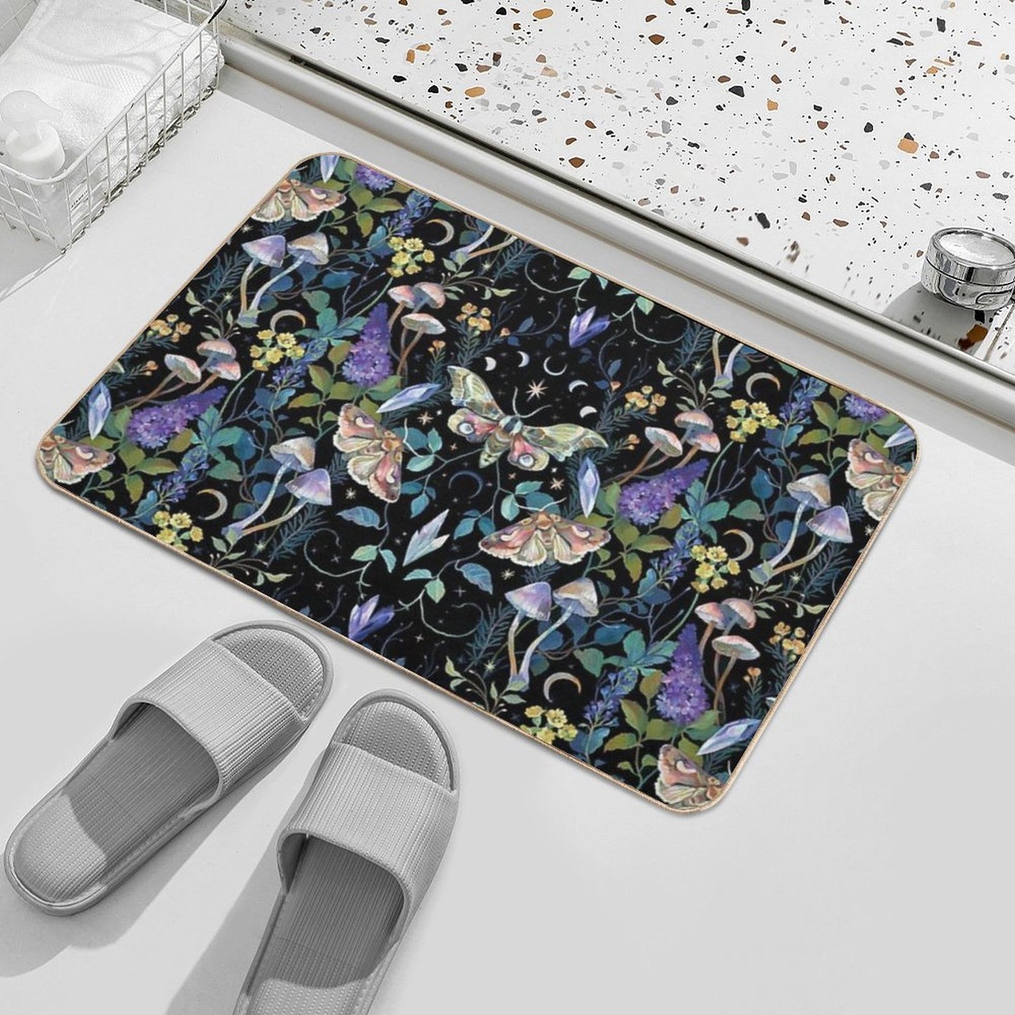 Crystal Moth Mushroom Absorbent Bath Mat