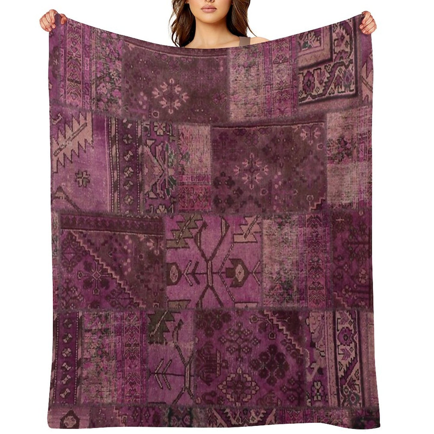 Persian Vintage Vintage Patchwork Red Sustainable Throw Blanket