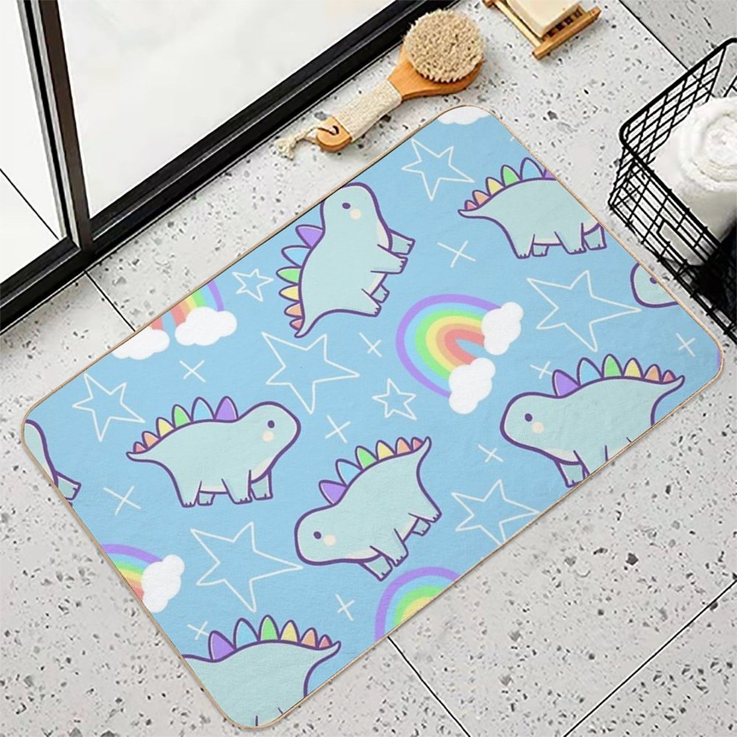 Rainbow Dino Easy Maintenance Bath Mat