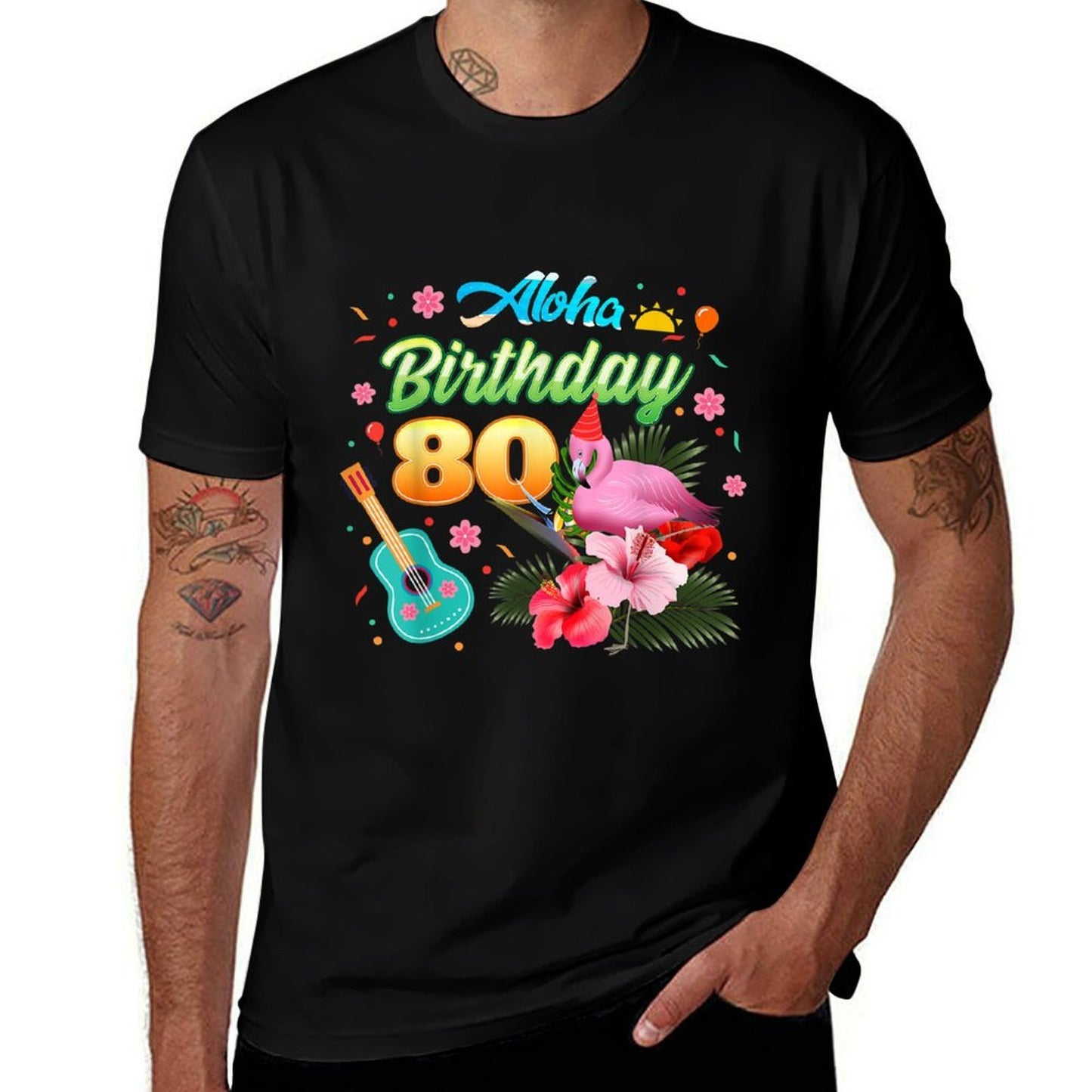 Aloha Hawaii 80 Year Old Birthday Flamingo Hawaiian 80th Affordable Price T-Shirt