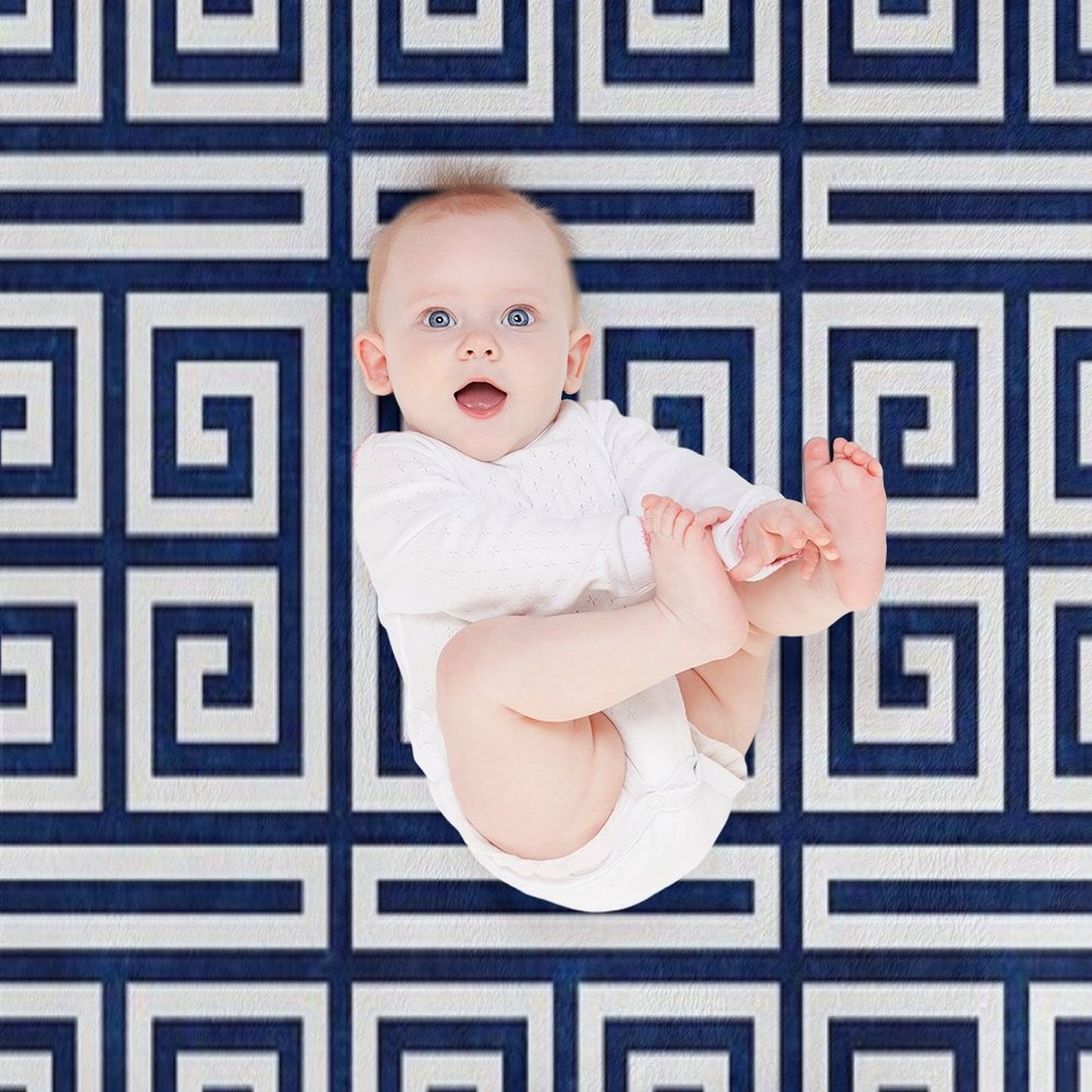 Greek Key - Blue And White Anti-pilling Throw Blanket