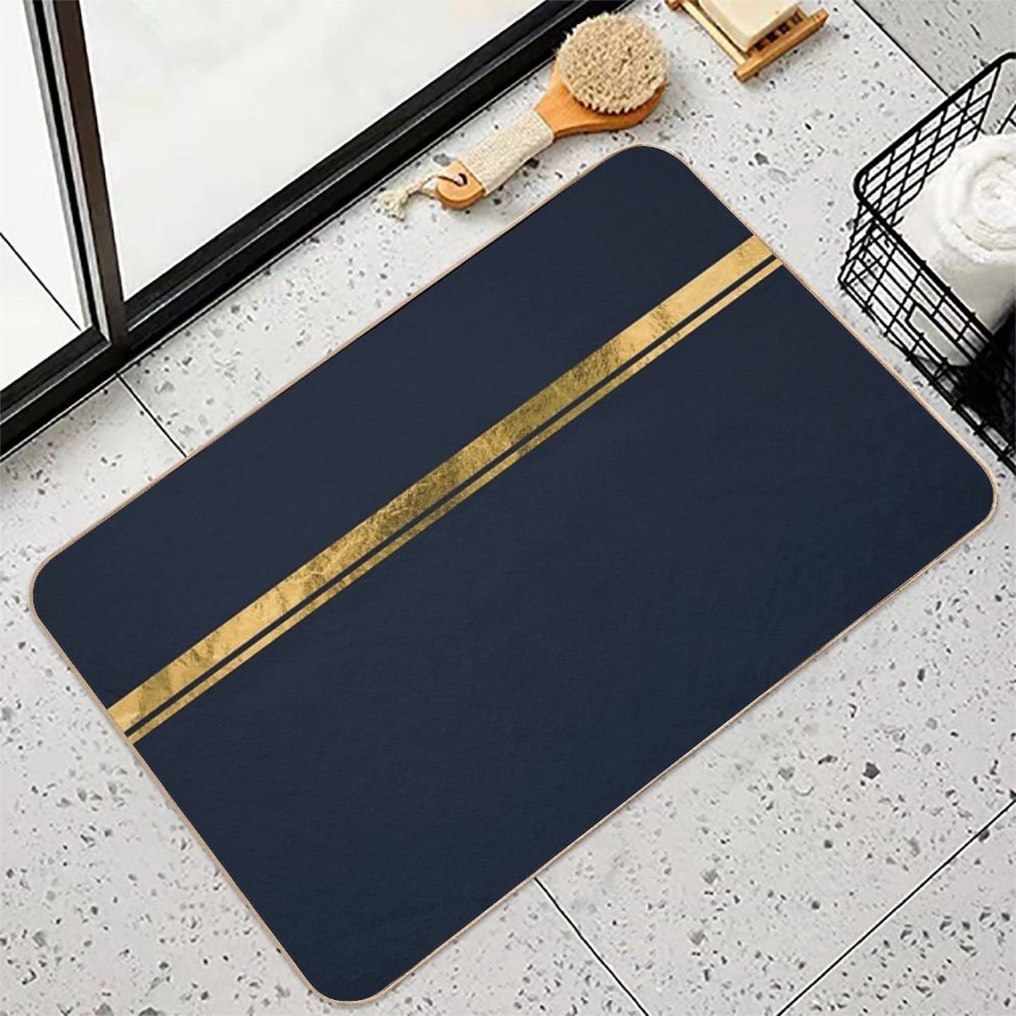 Navy Blue And Gold Minimalist Dirt-Trapping Bath Mat
