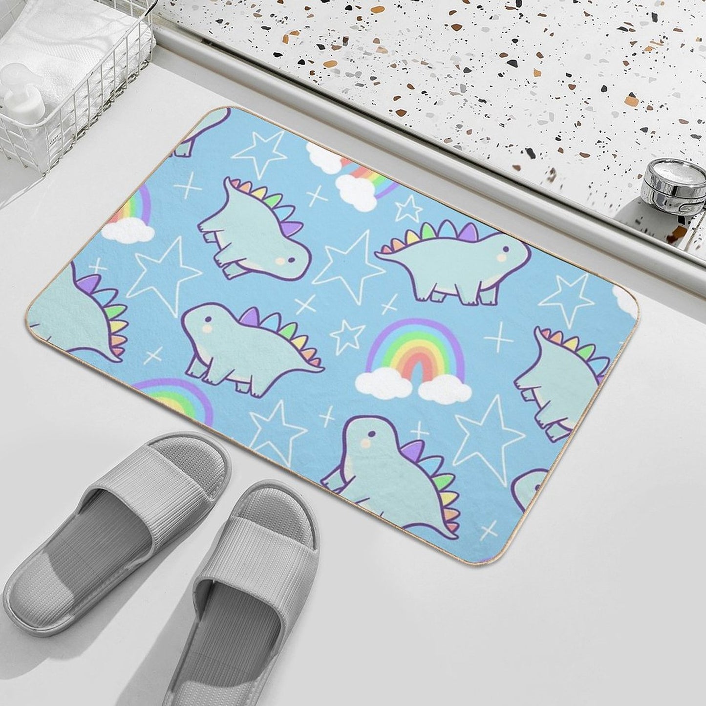 Rainbow Dino Easy Maintenance Bath Mat