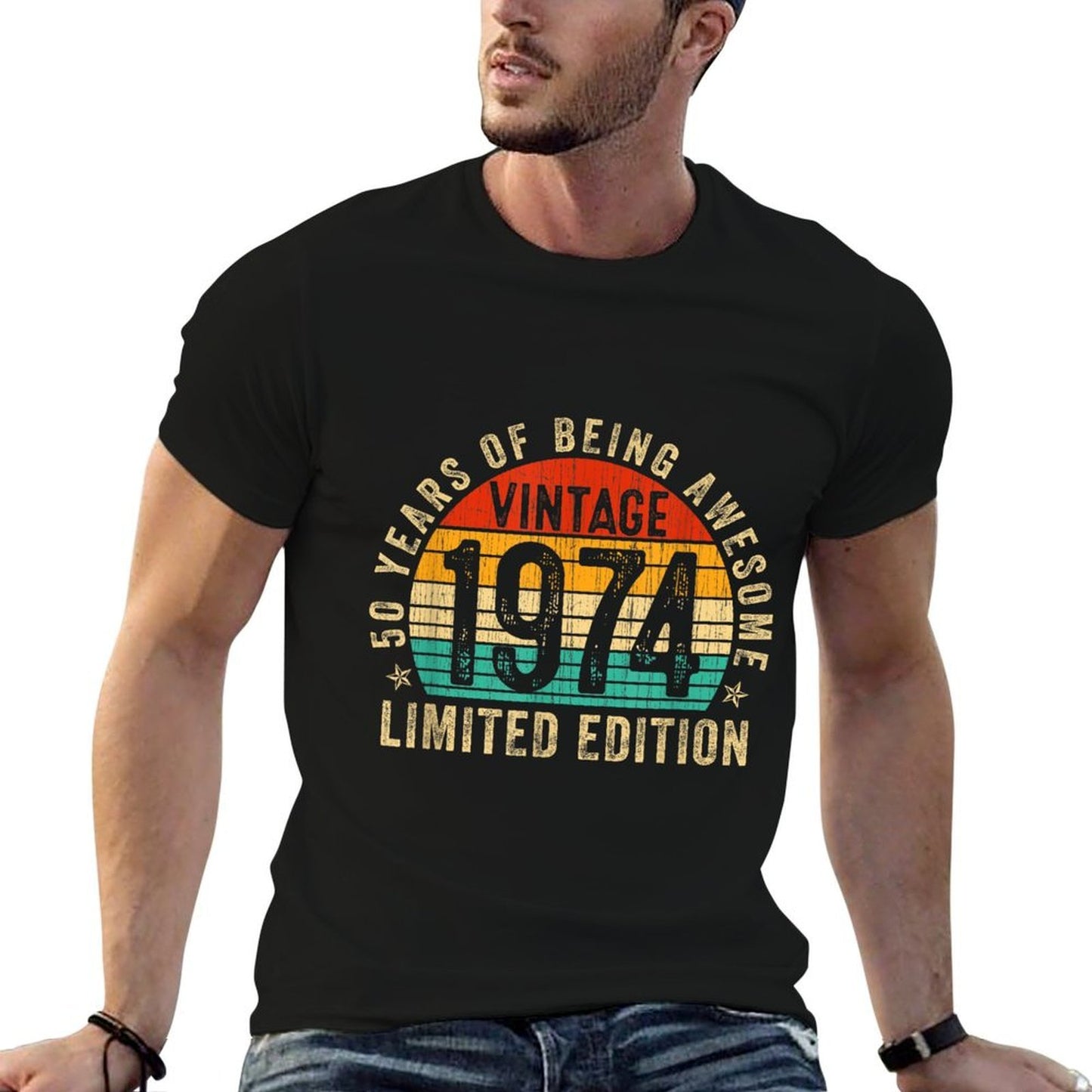 Vintage 1974 Limited Edition 50 Year Old Gifts 50th Birthday Ribbed Collar T-Shirt