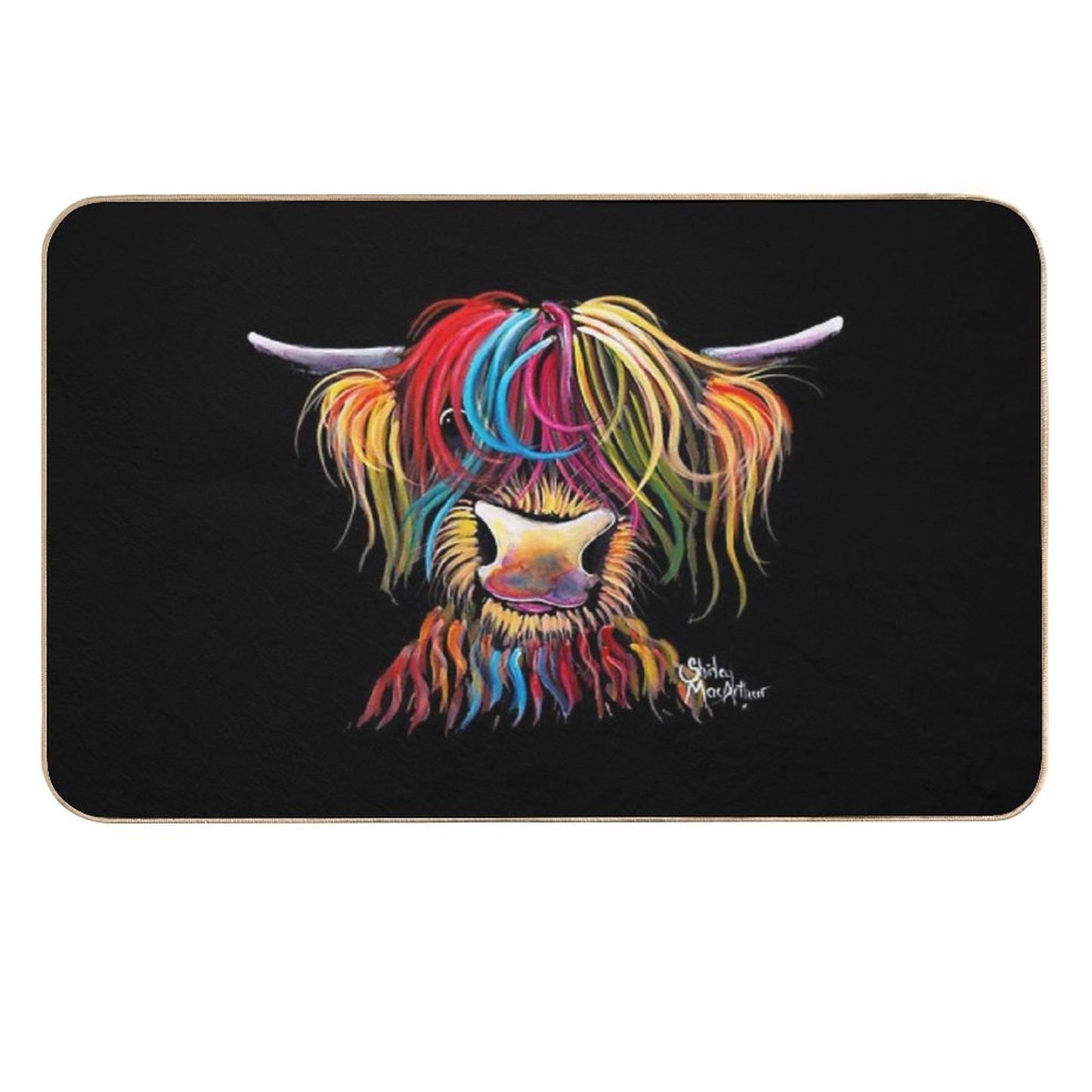 Scottish Hairy Highland Cow ' NELLY ' by Shirley MacArthur Easy To Clean Bath Mat