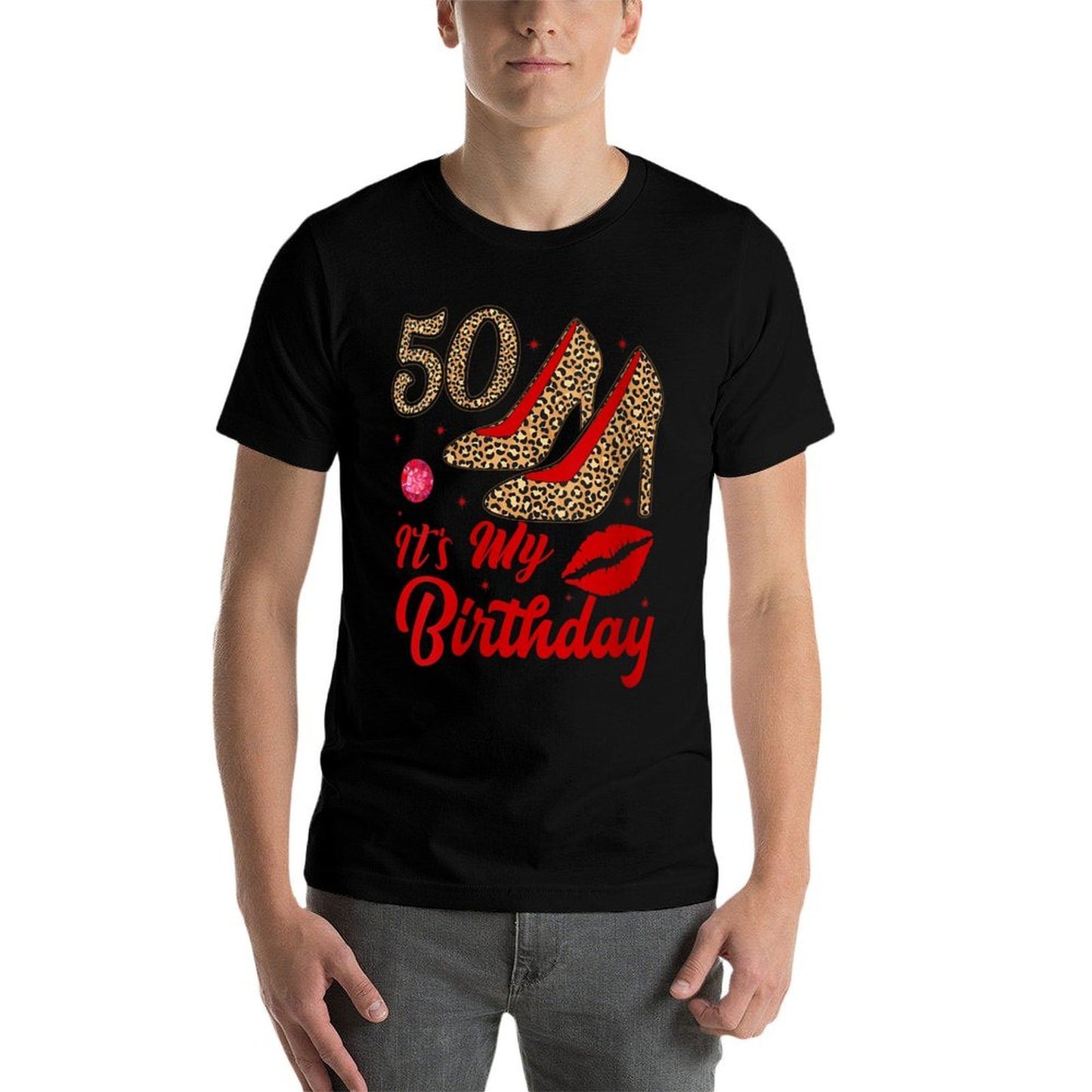 Womens Women It's My 50th Leopard High Heels Happy 50th Birthday Lightweight T-Shirt