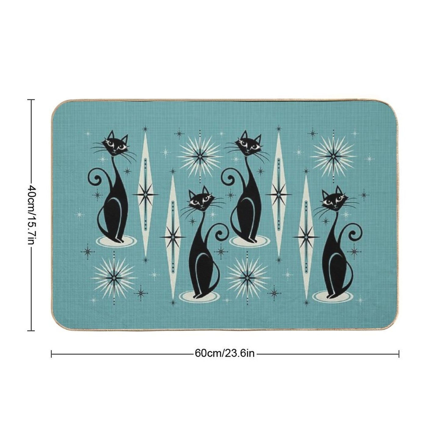 Mid Century Meow on Blue Slip-Resistant Bath Mat