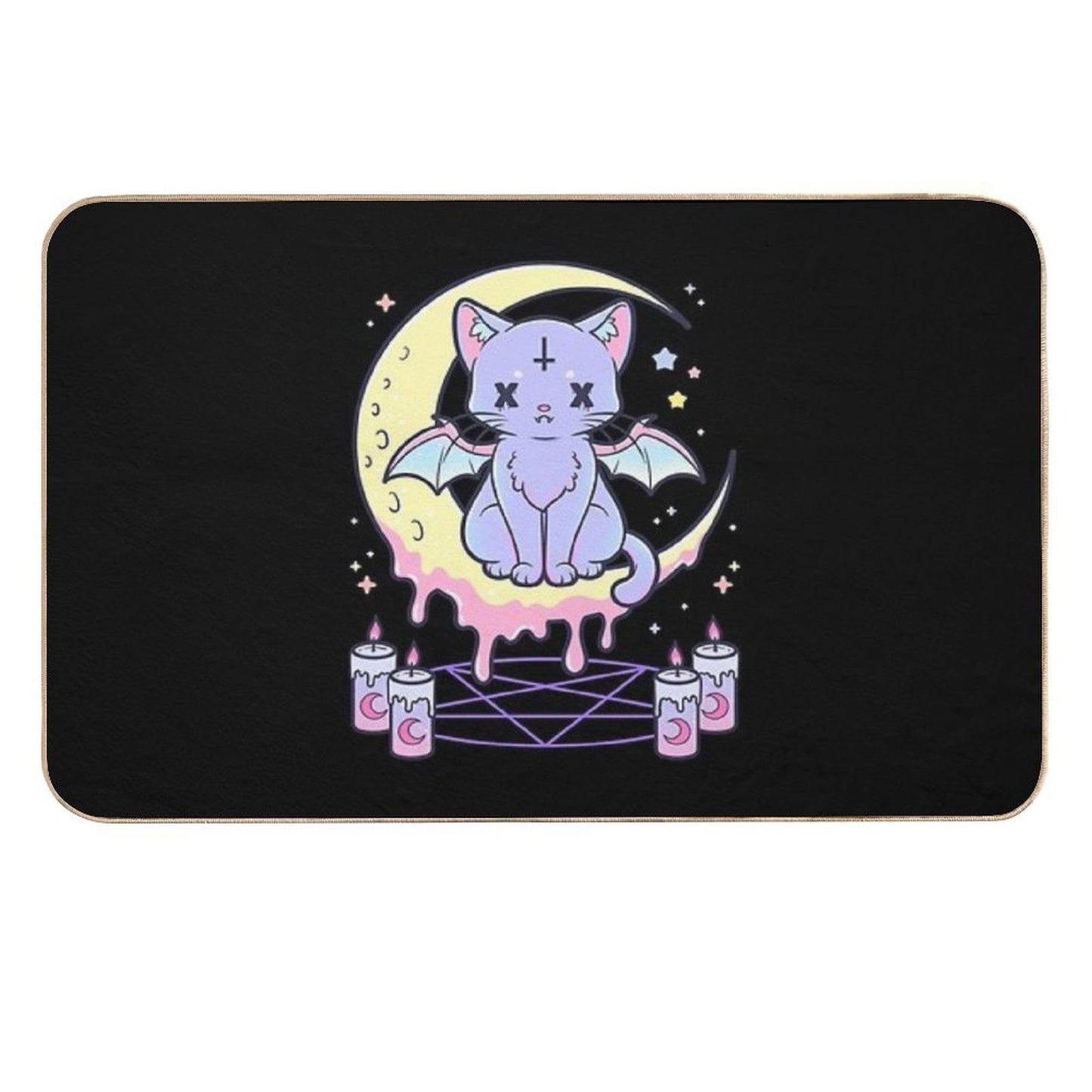 Kawaii Pastel Goth Cute Creepy Occult Cat Stain-Proof Bath Mat
