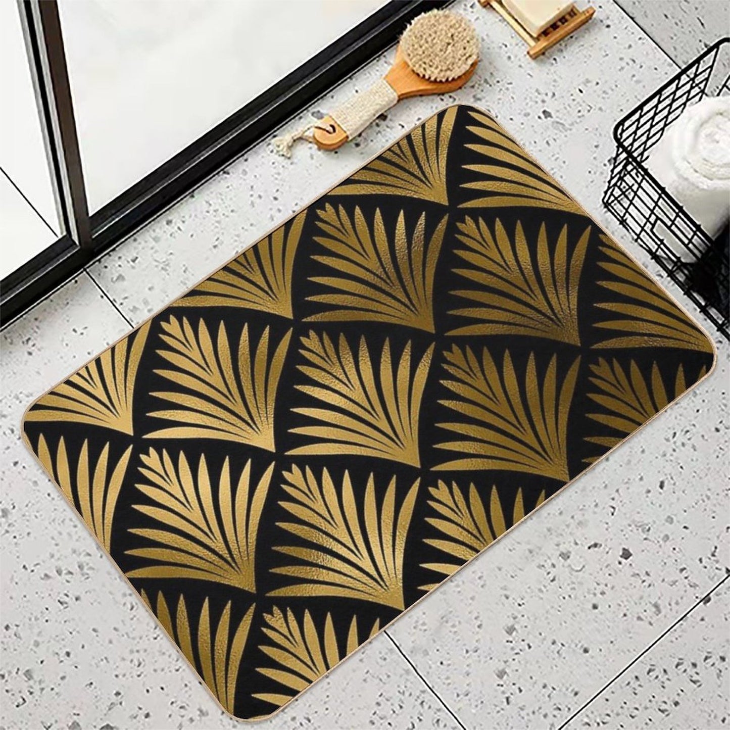 Luxurious Black And Golden Color Art Deco Elegant Pattern High-Traffic Bath Mat