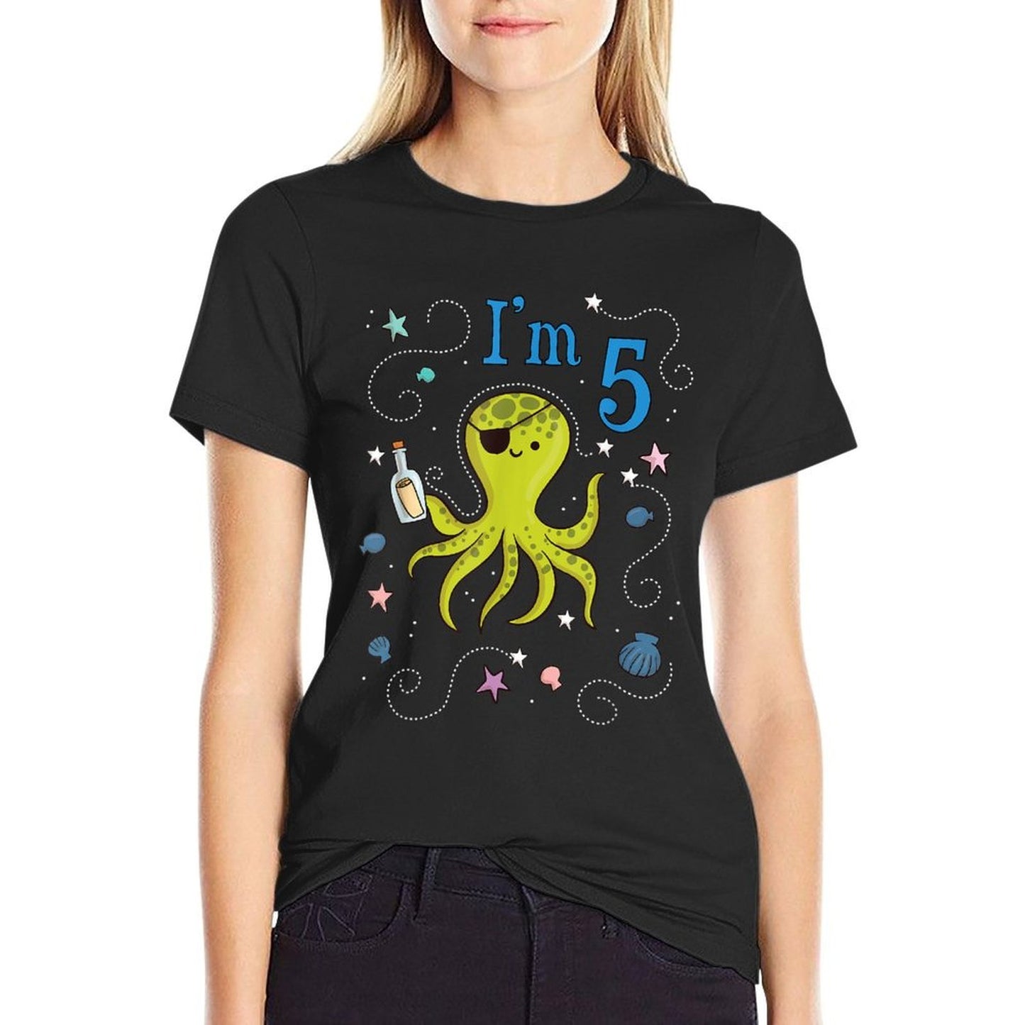 Cool 5th Birthday Octopus Lover Present Five Years Old Gift  Moisture-wicking T-Shirt