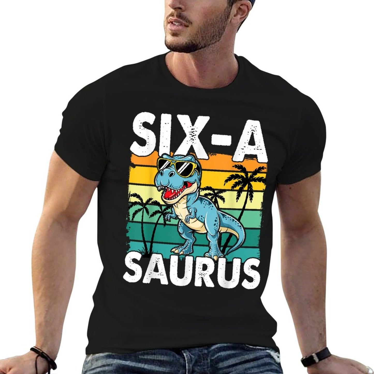 6 Year Old Dinosaur Birthday 6th T Rex Dino Six Saurus Polyester Blend T-Shirt