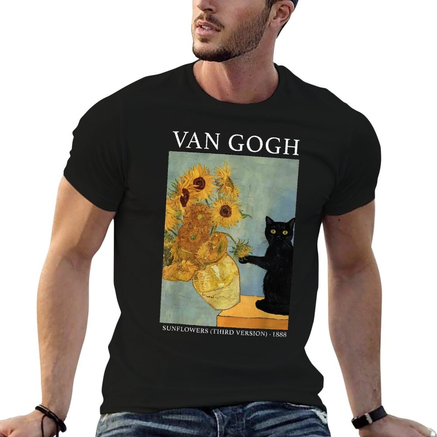 Van Gogh Black Cat With Sunflowers Funny Cat Classic T-Shirt