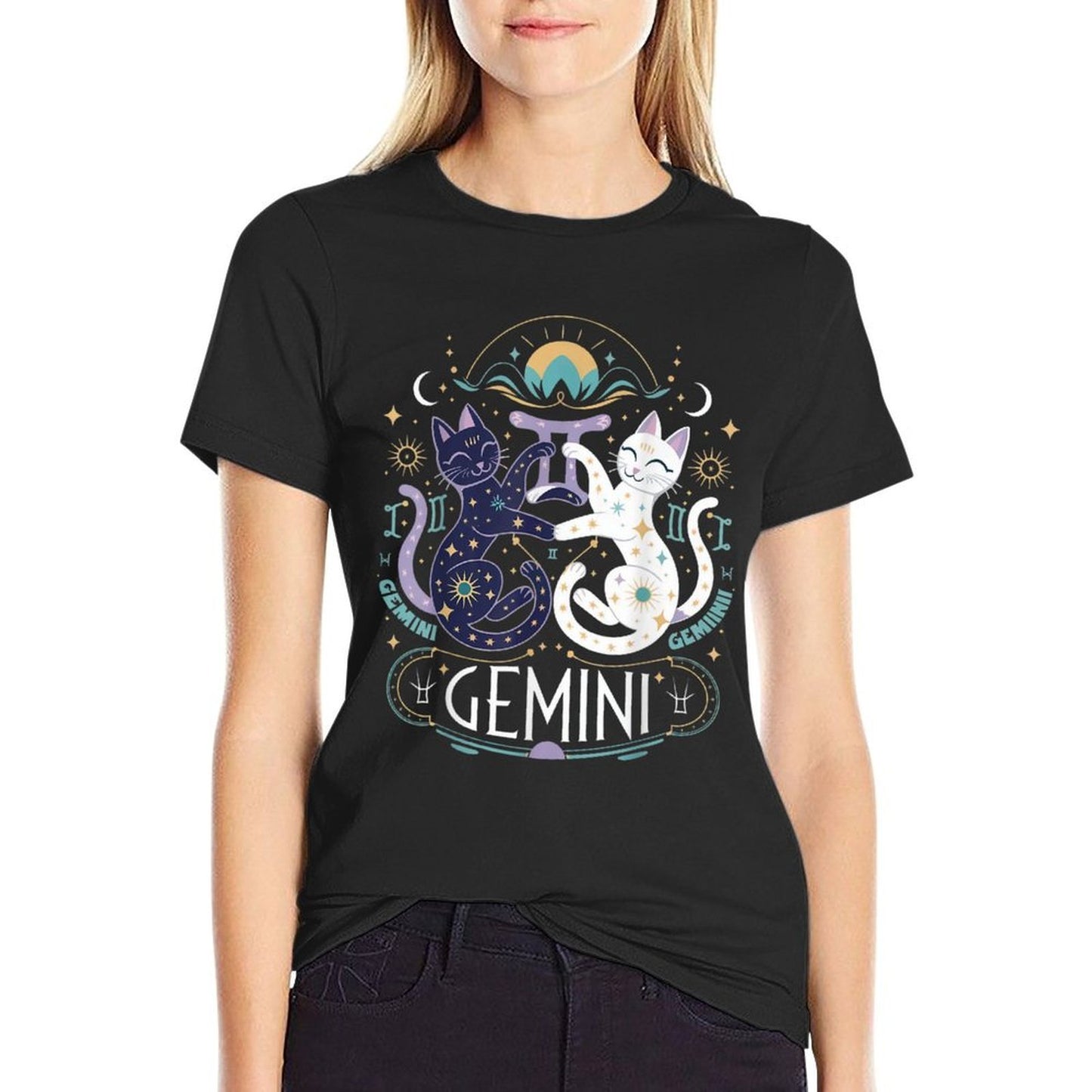 Gemini Zodiac Cats Lover Astrology Twin Cats Gemini Quick-drying T-Shirt