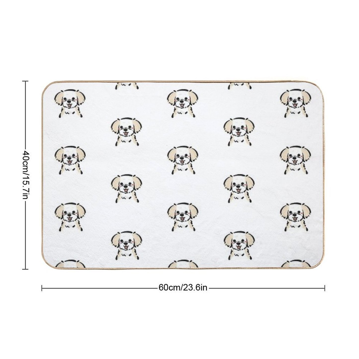 Cute Fluffy Dog Hand-Drawn Kawaii Dog Illustration in Pastel Style Dirt-Trapping Bath Mat