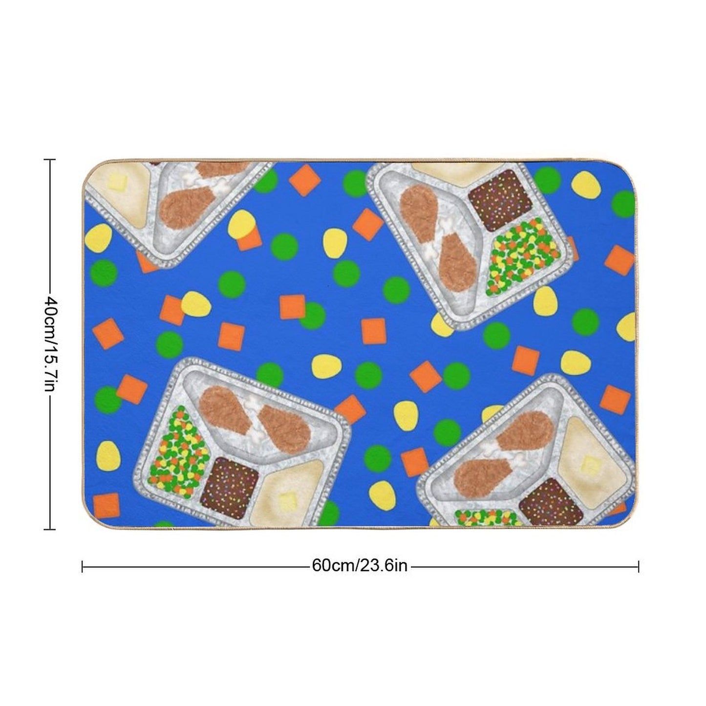 Retro 80’s TV Dinner Tray Food Fried Chicken Peas Corn Carrots On Blue Anti-Trip Bath Mat