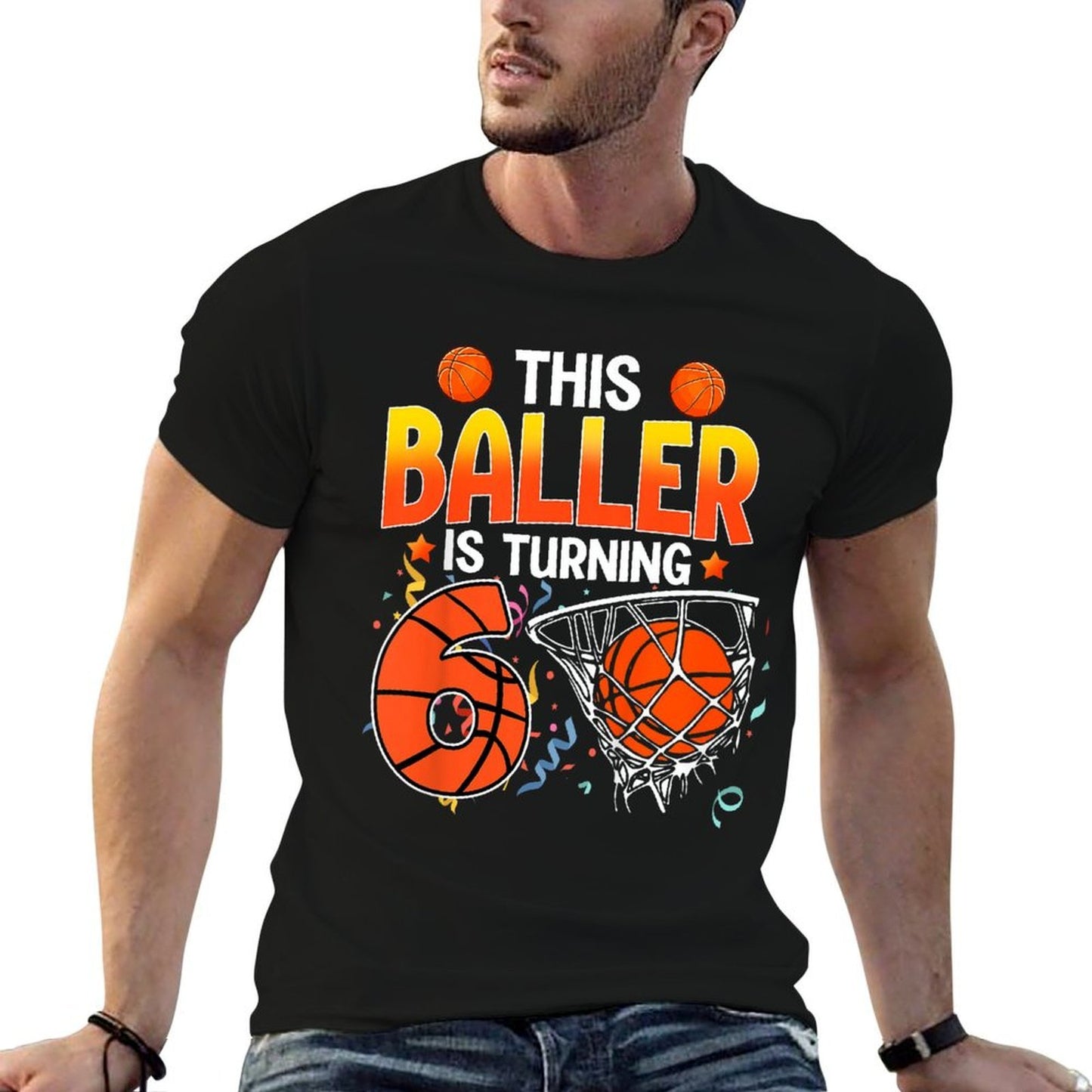 Kids 6th Birthday Basketball 6 Year Old Basketball Player Rolled Sleeves T-Shirt