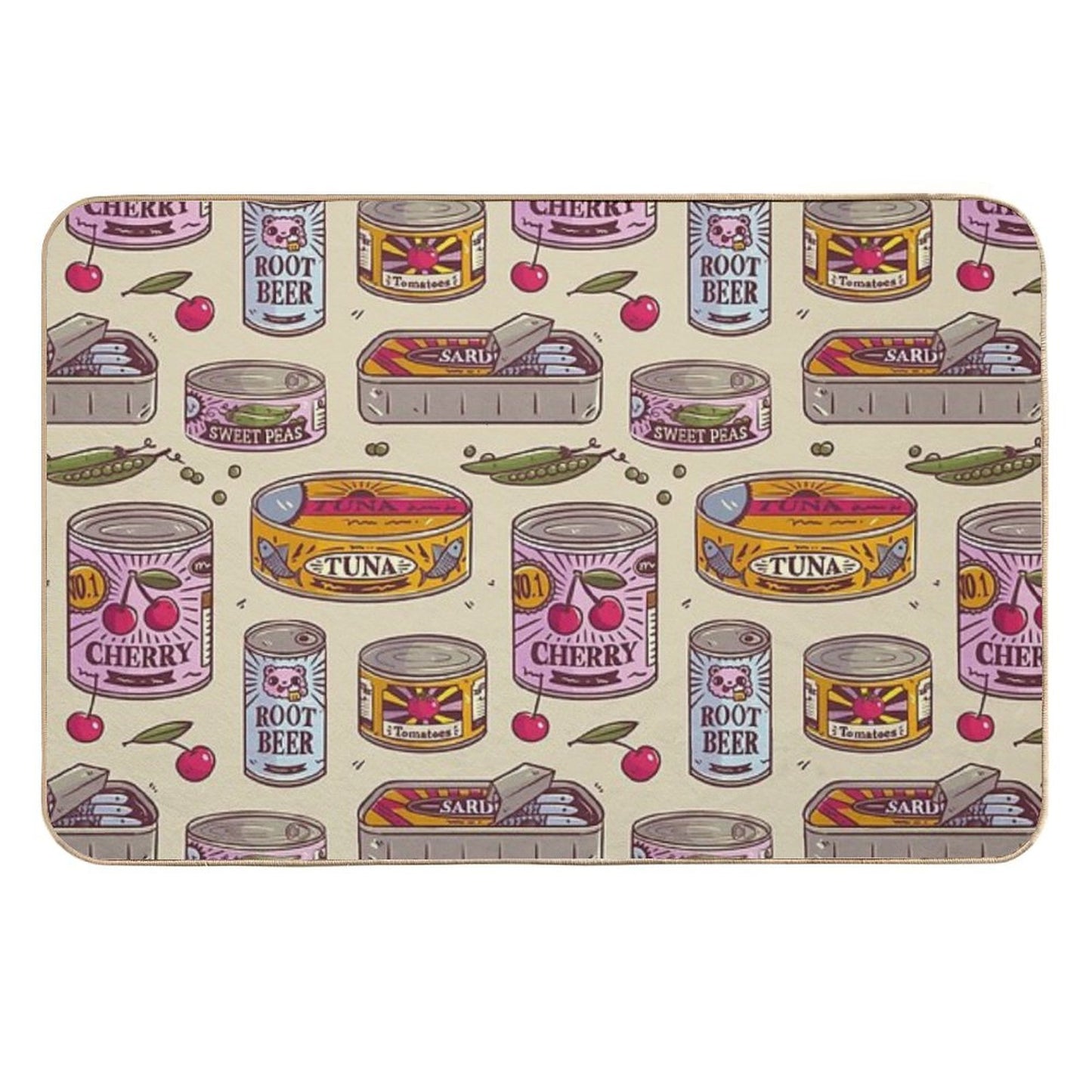 Vintage Canned Goods Pattern Pet-Safe Bath Mat