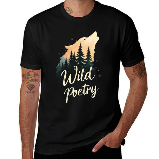 Wild Poetry Wolf - Forest Wolf Graphic for Nature Lovers  Ribbed Collar T-Shirt