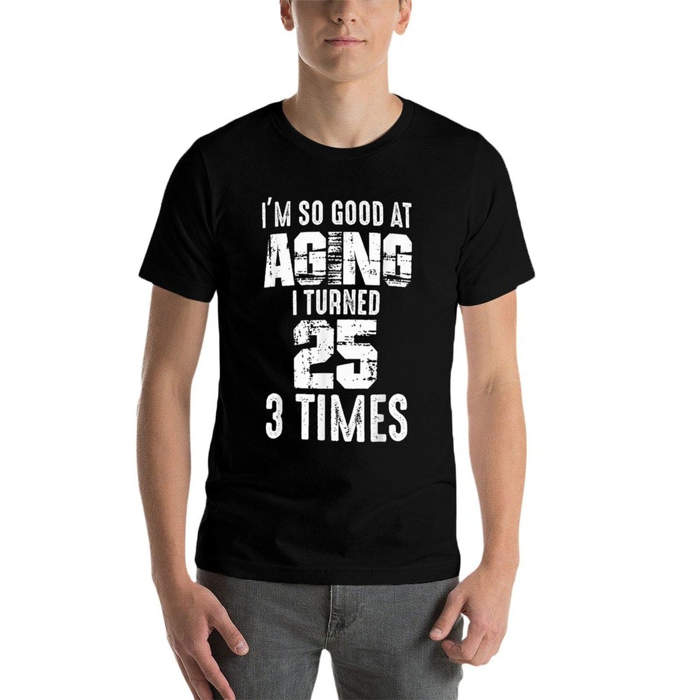 I Turned 25 Three Times 75 Year Old Birthday 75th Birthday Heathered Texture T-Shirt