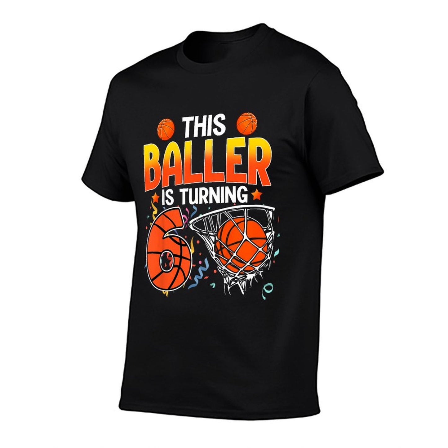 Kids 6th Birthday Basketball 6 Year Old Basketball Player Rolled Sleeves T-Shirt