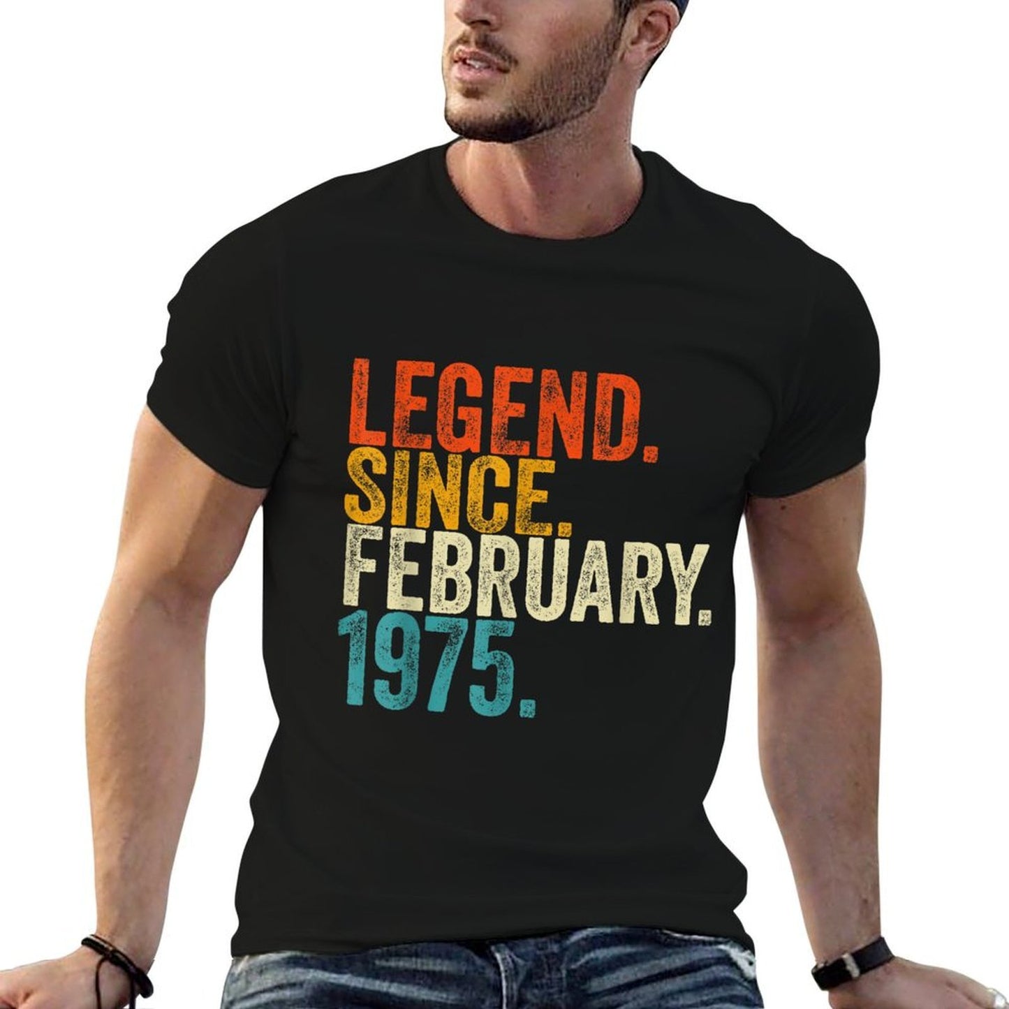 50 Years Old Legend Since February 1975 Retro 50th Birthday Heathered Texture T-Shirt