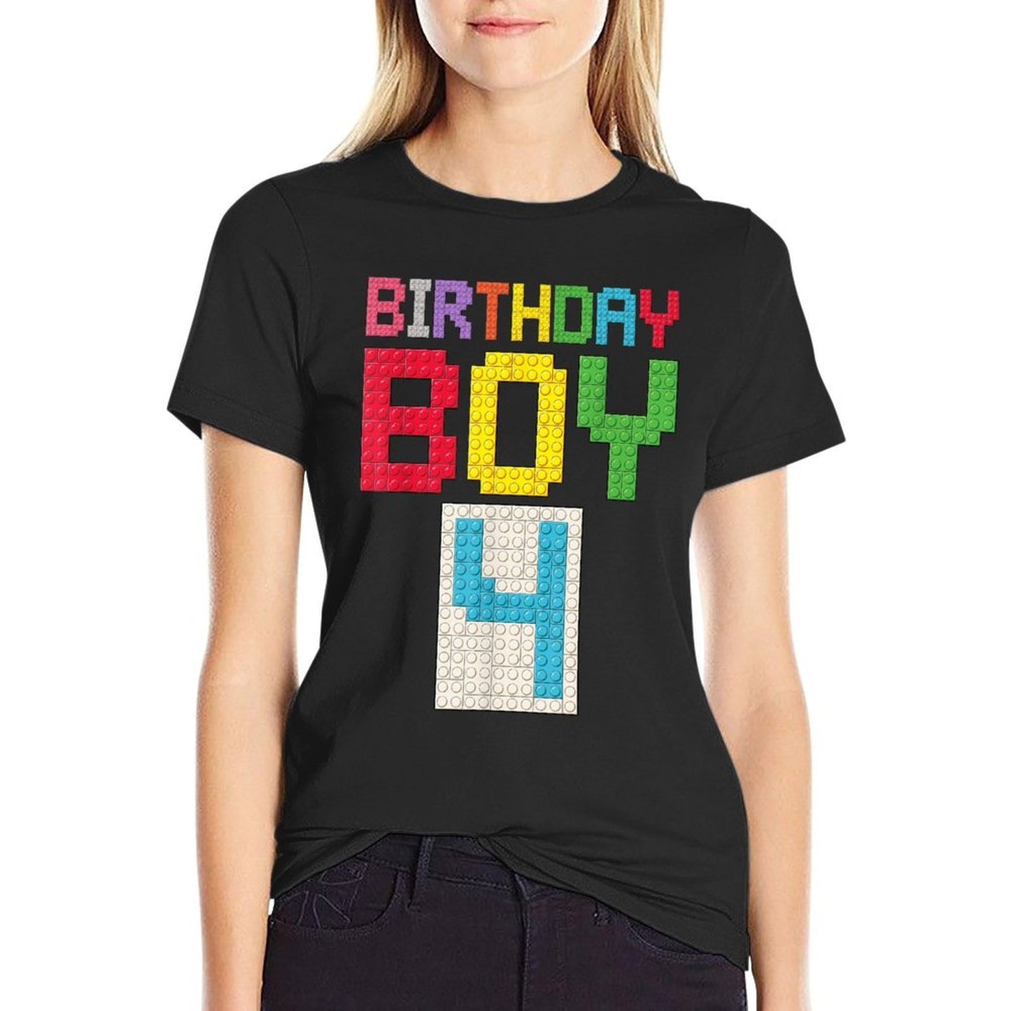 4th Birthday Boy Master Builder 4 Years Old Block Building Tagless Design T-Shirt