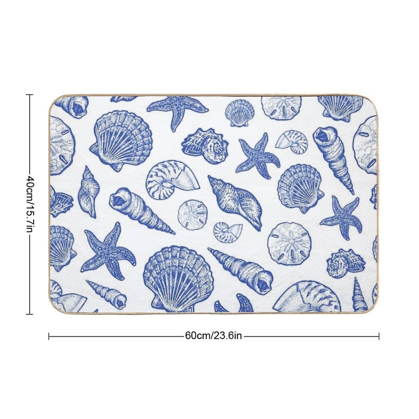 Blue Seashell Print Odorless Bath Mat
