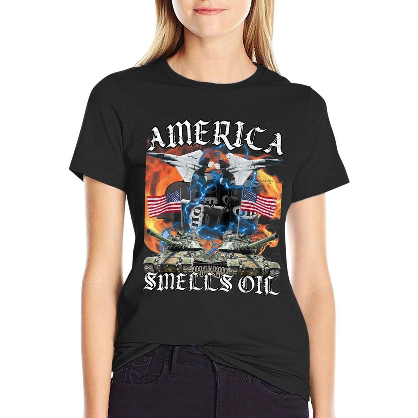 America Smells Oil Funny American Oil Meme Patriotic Graphic-printed T-Shirt