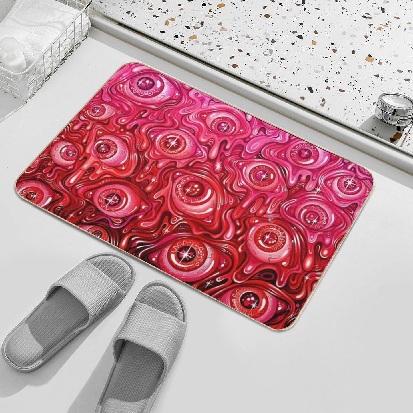 Red Eyeball Pattern Easy To Clean Bath Mat