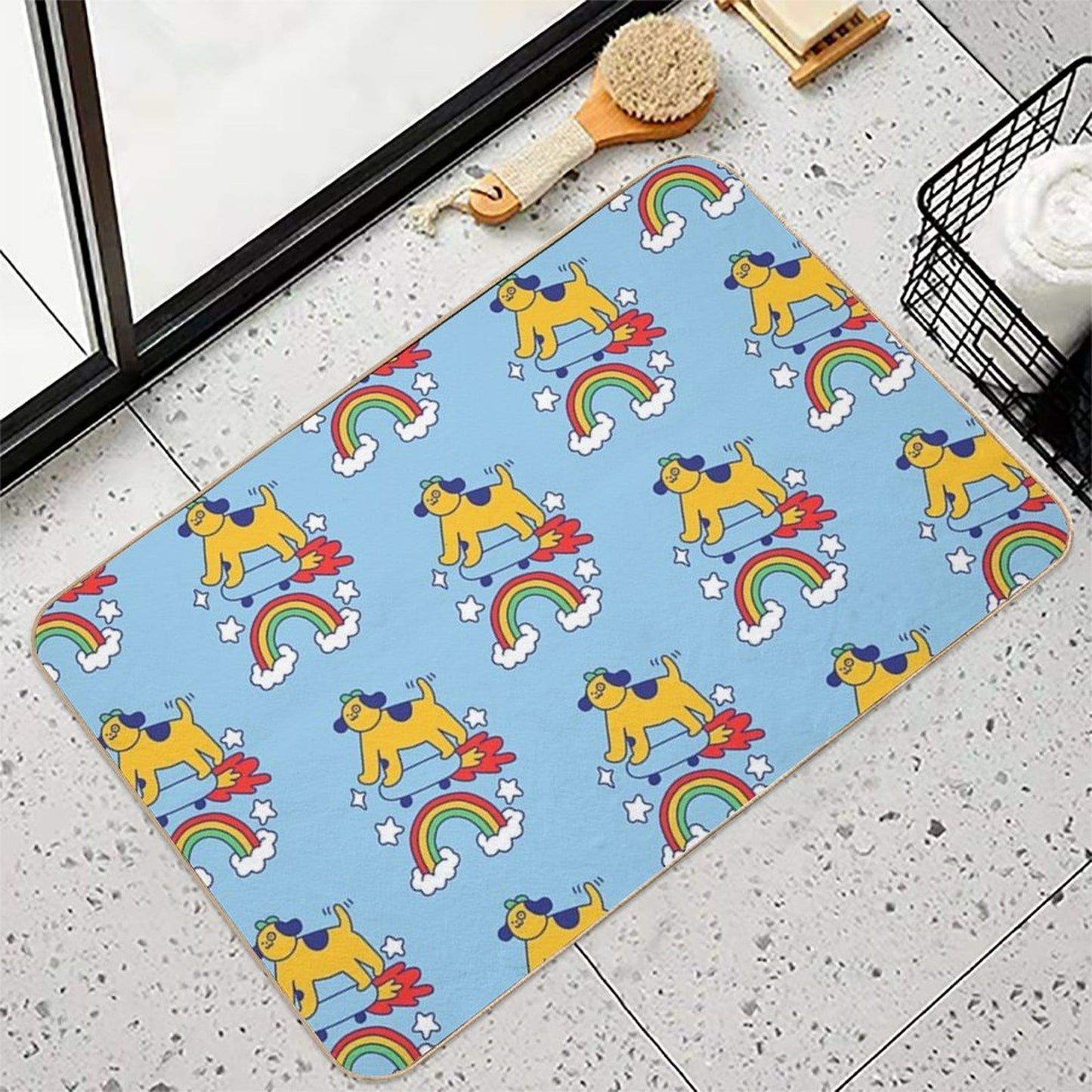 Dog Flying On A Skateboard Pet-Safe Bath Mat
