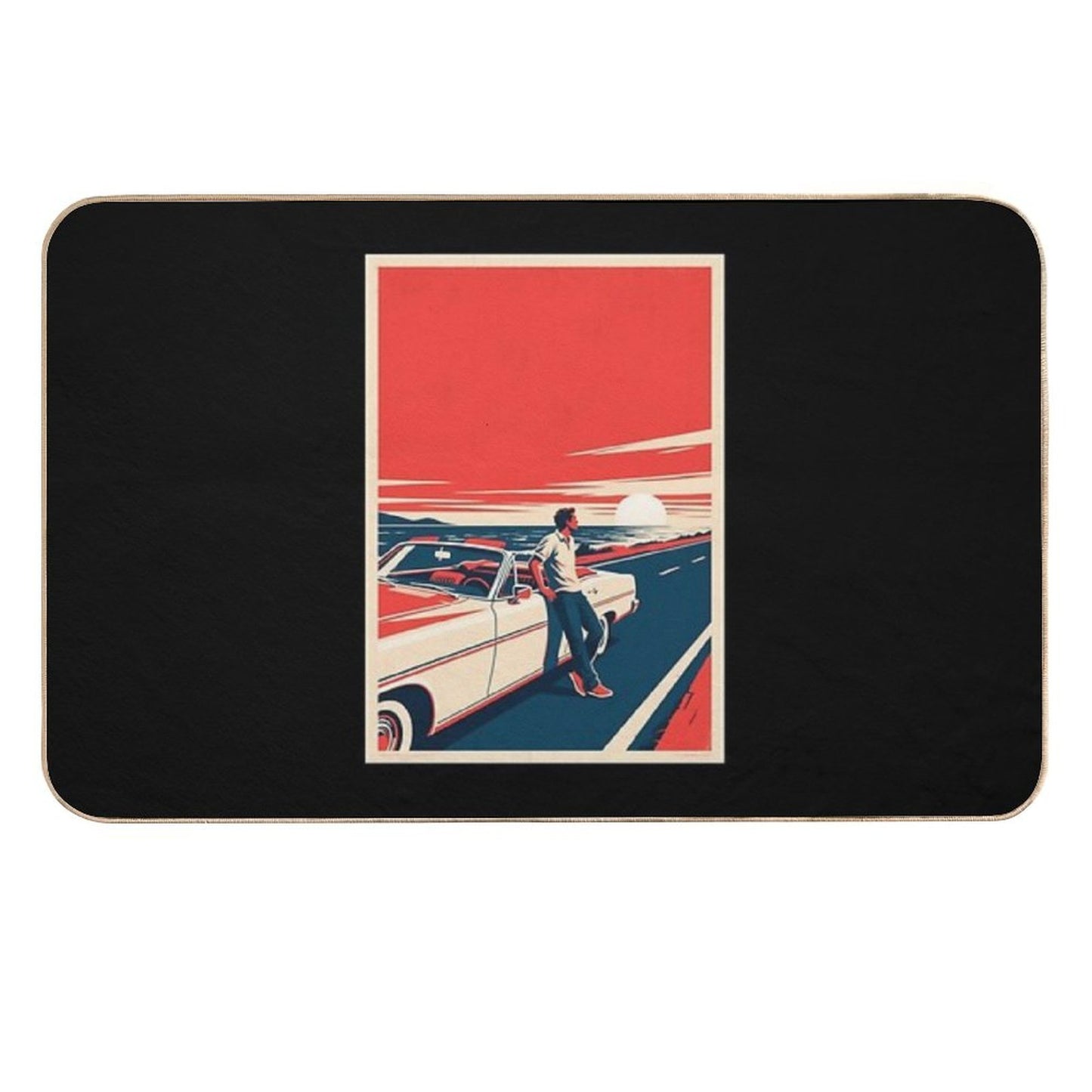 Classic Convertible on Coastal Road in Hope Style Non-Slip Bath Mat