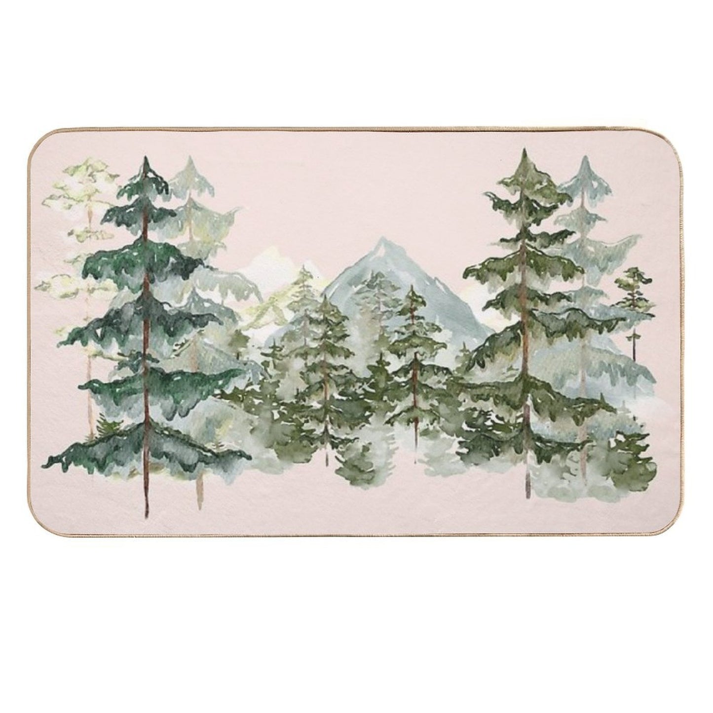 Watercolor Pine Forest And Mountain Aesthetic Graphic Easy To Clean Bath Mat