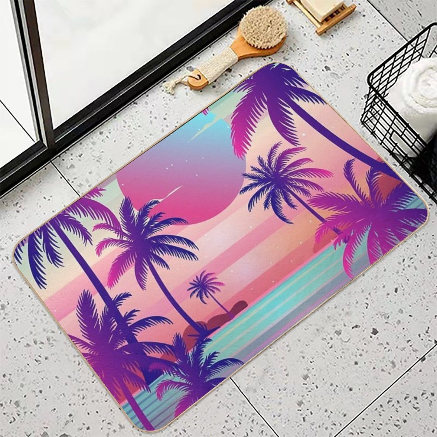 Sunset Palm Trees Vaporwave Aesthetic Slip-Resistant Bath Mat