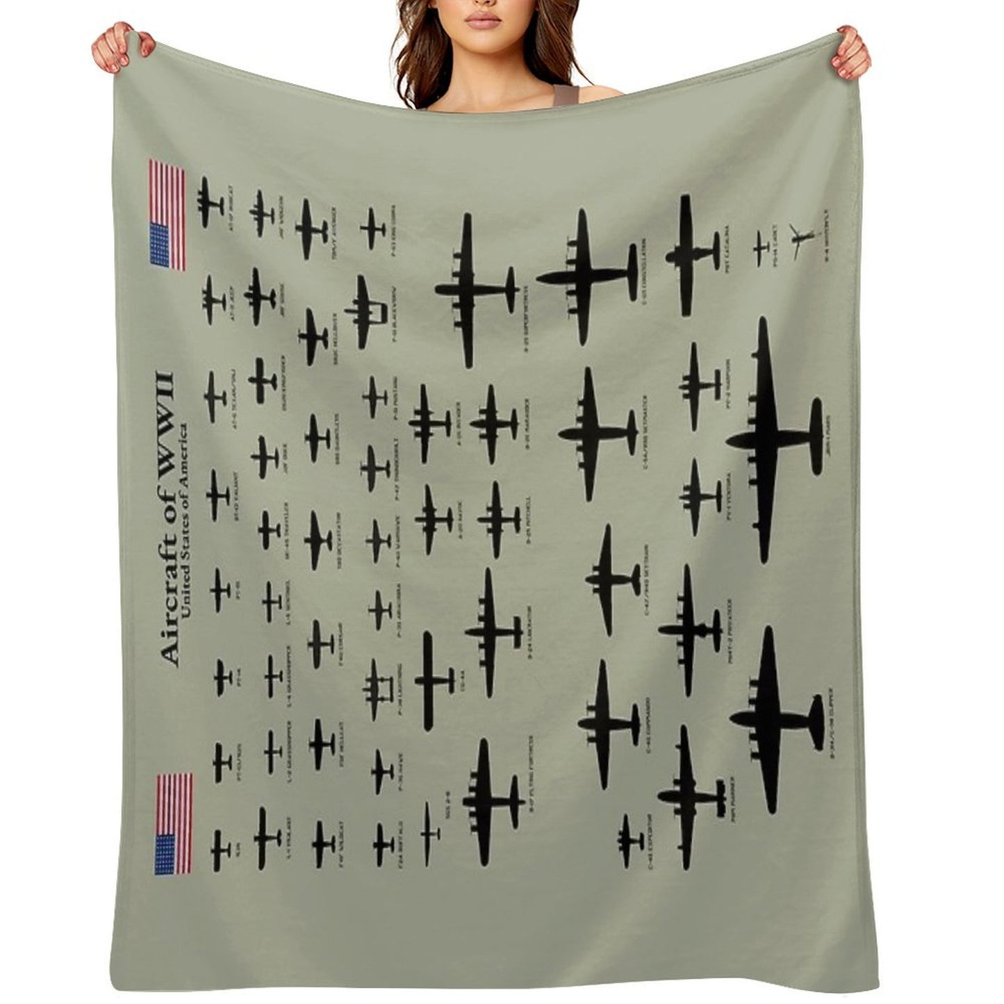 American Aircraft of WWII Plush Throw Blanket