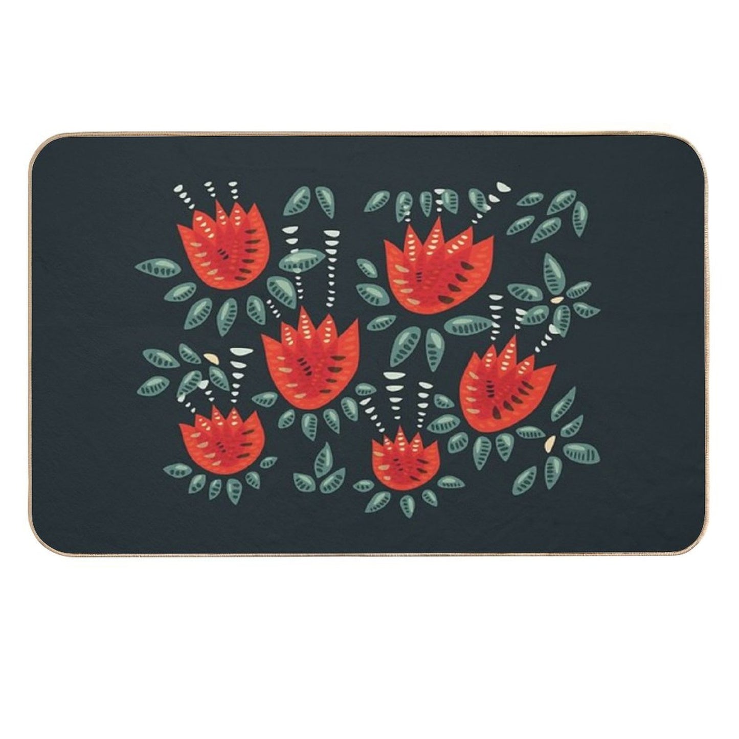 Beautiful Red Abstract Tulip Pattern Repositionable Bath Mat