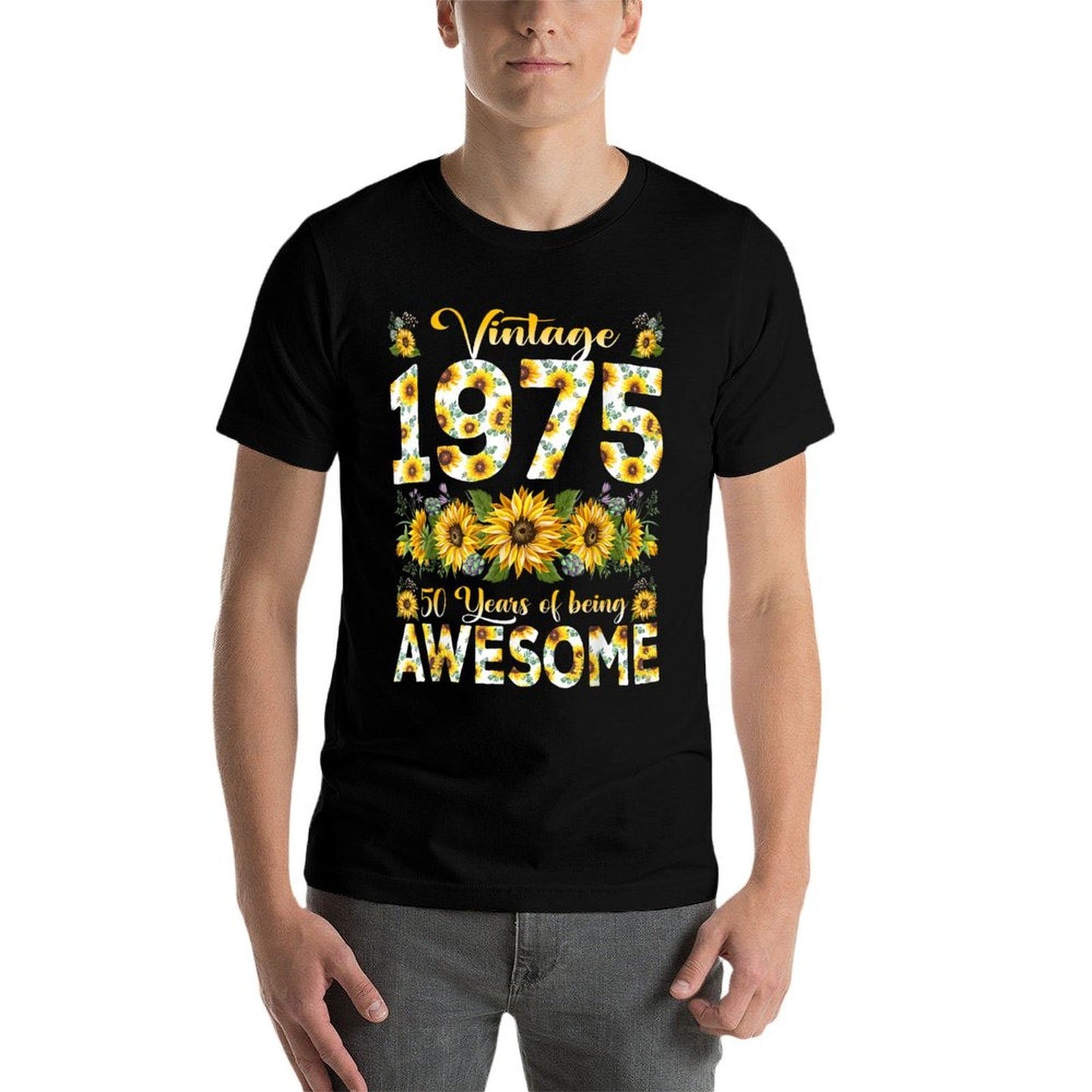50 Year Old Funny Vintage 1975 Sunflower 50th Birthday Gifts Tagless Design T-Shirt
