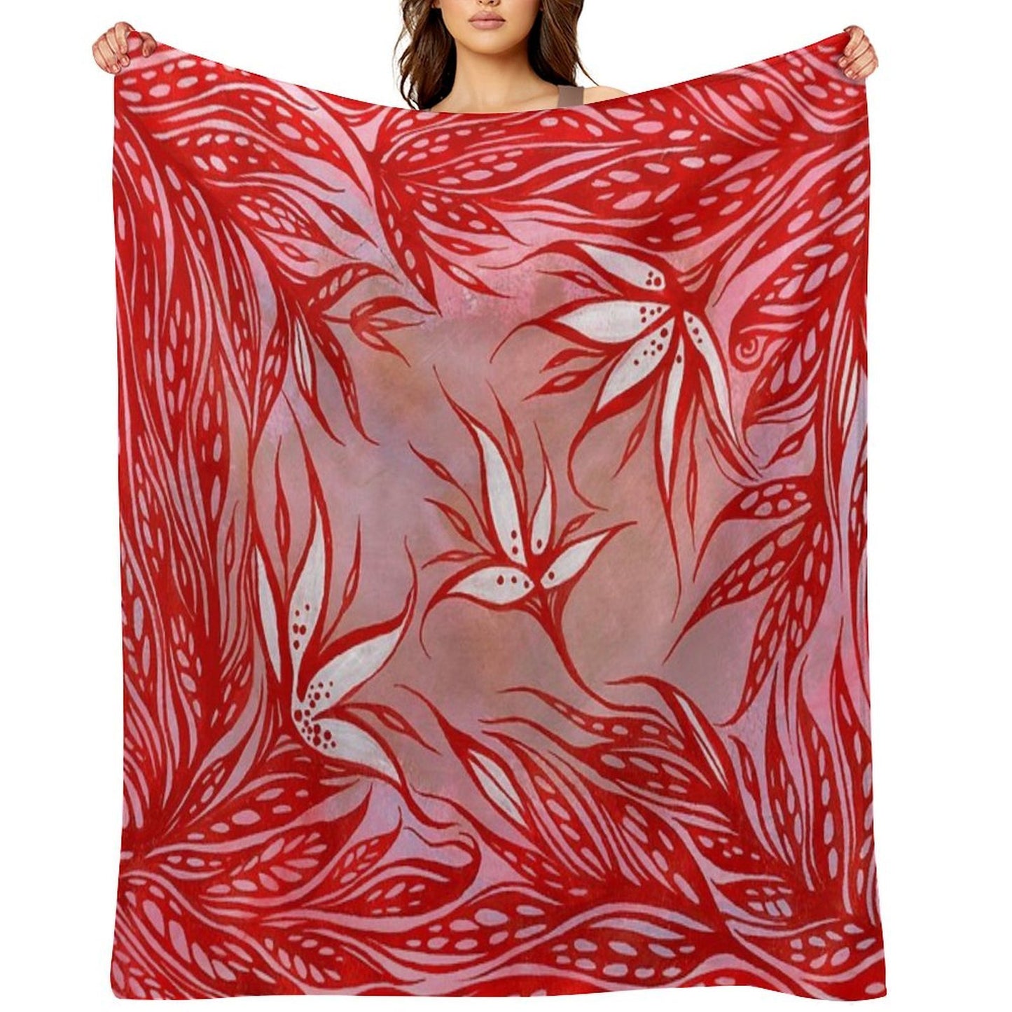 Red Coral Flowers Compact Throw Blanket