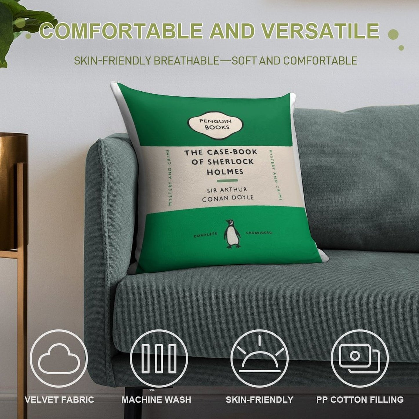 Penguin Book SH Design Soft Hidden Zipper Throw Pillow