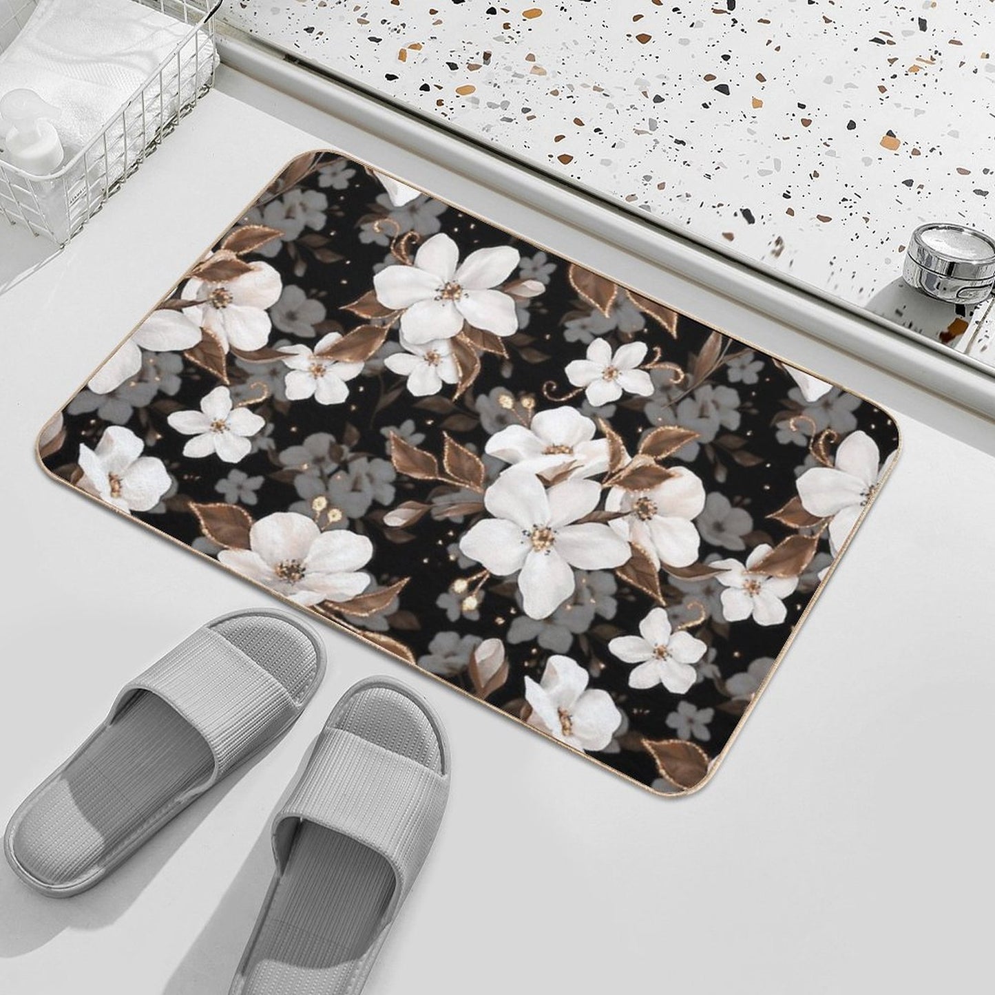 Apple Flowers. Decorative Floral Pattern Durable Bath Mat
