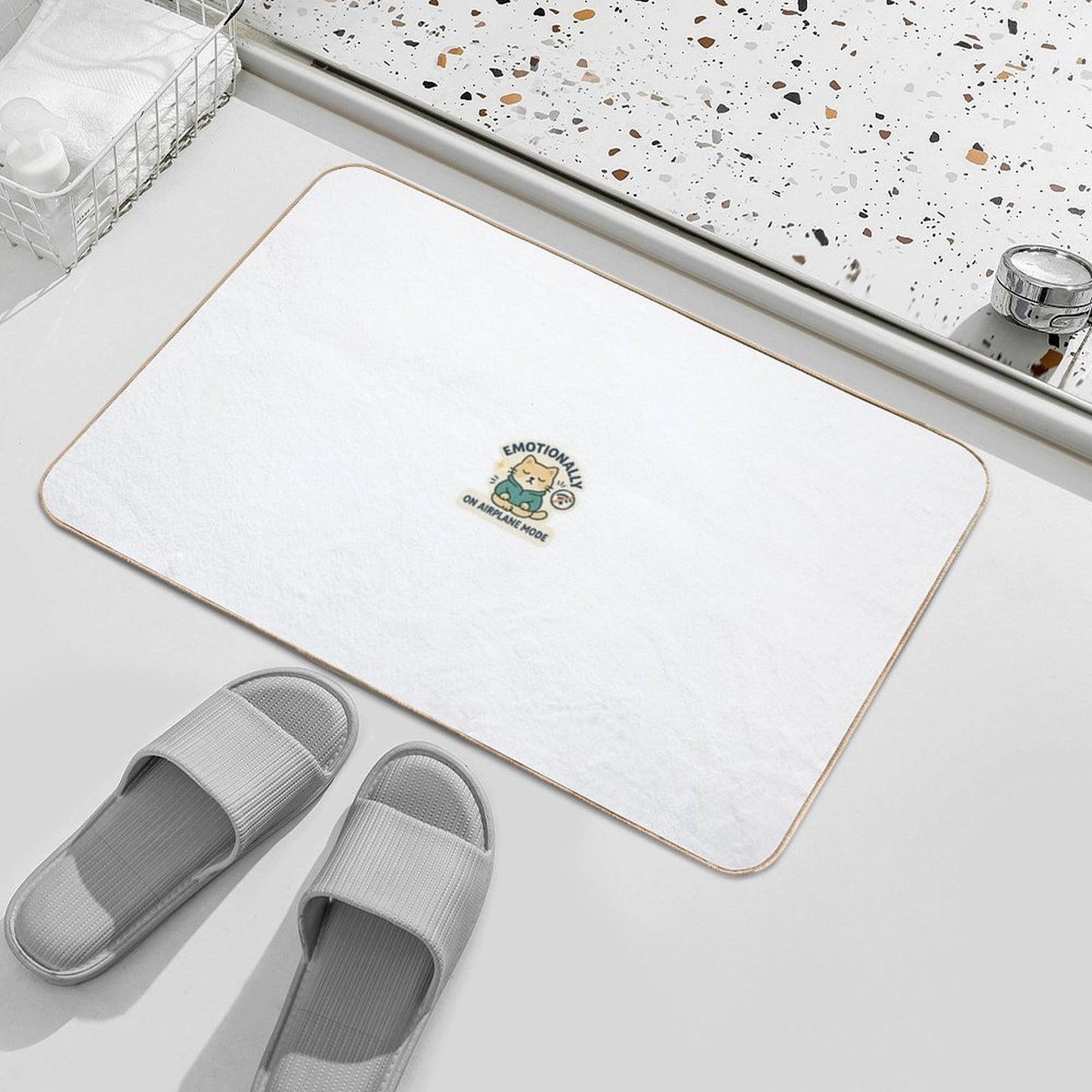 Emotionally on Airplane Mode – Meditative Cat Sticker Multi-Purpose Bath Mat