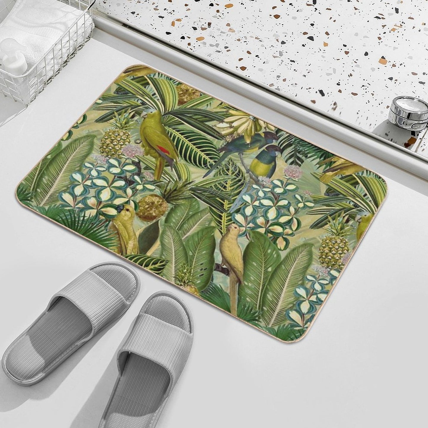 Vintage Green Tropical Bird Jungle Botanical Night Garden Nightgarden Eco-Friendly Bath Mat